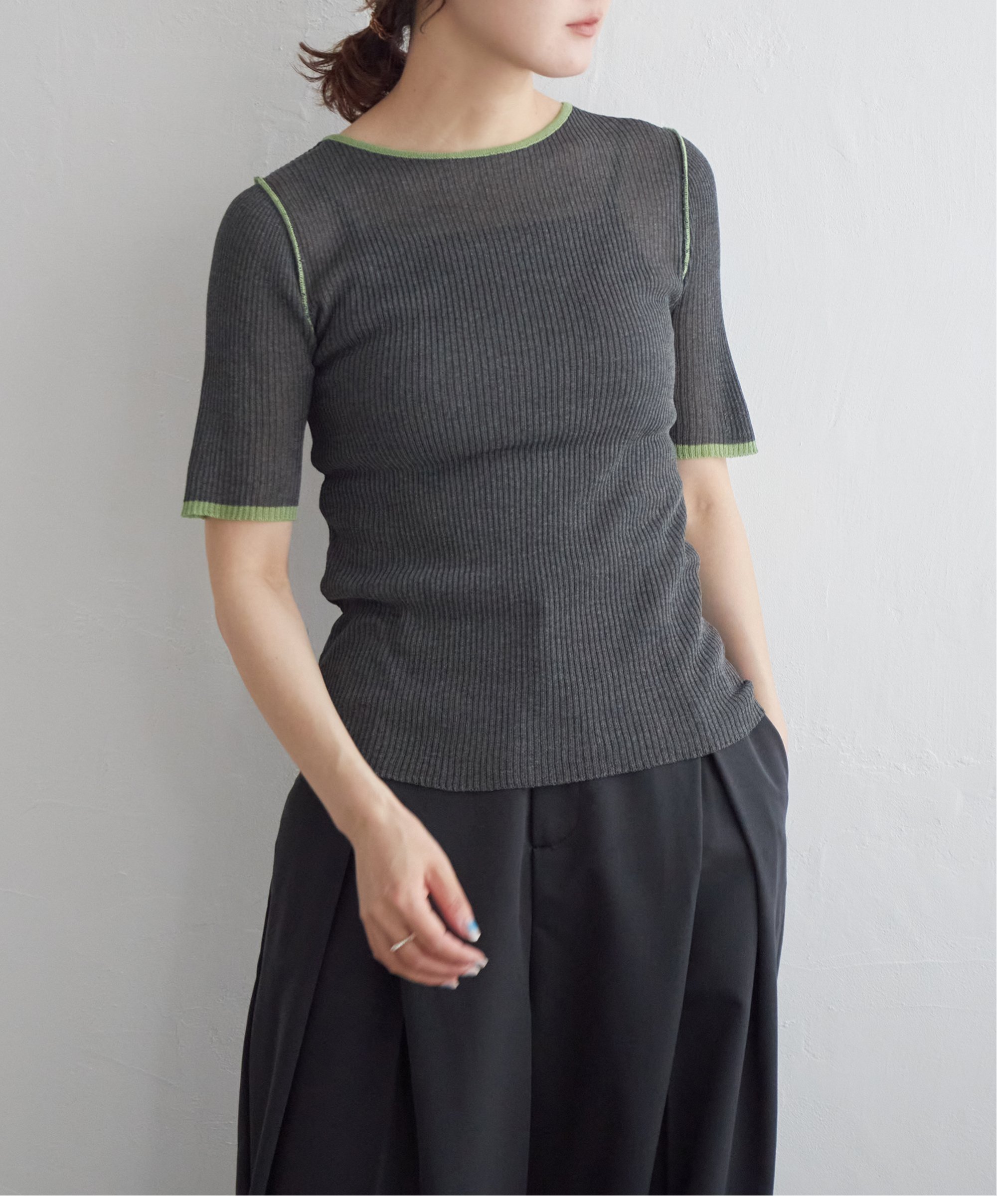 【SALE／20%OFF】notch. 配色クルーネックトップス ノッチ トップス ニット グレー ホワイト