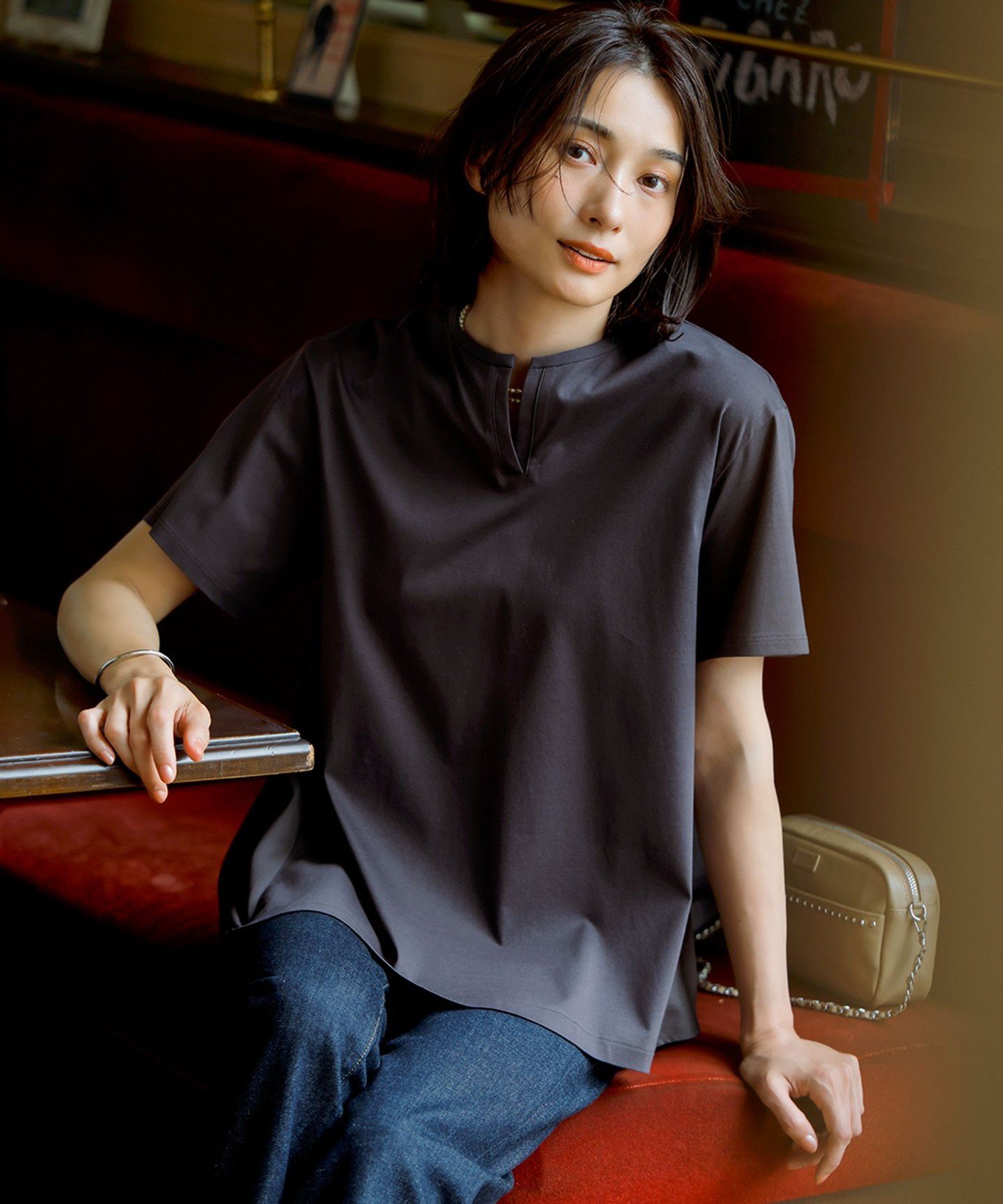 23区 S 【汗じみ防止/洗える】スムースデザイン バックフレア カットソー ニジュウサンク トップス カットソー・Tシャツ ブラック ホワイト
