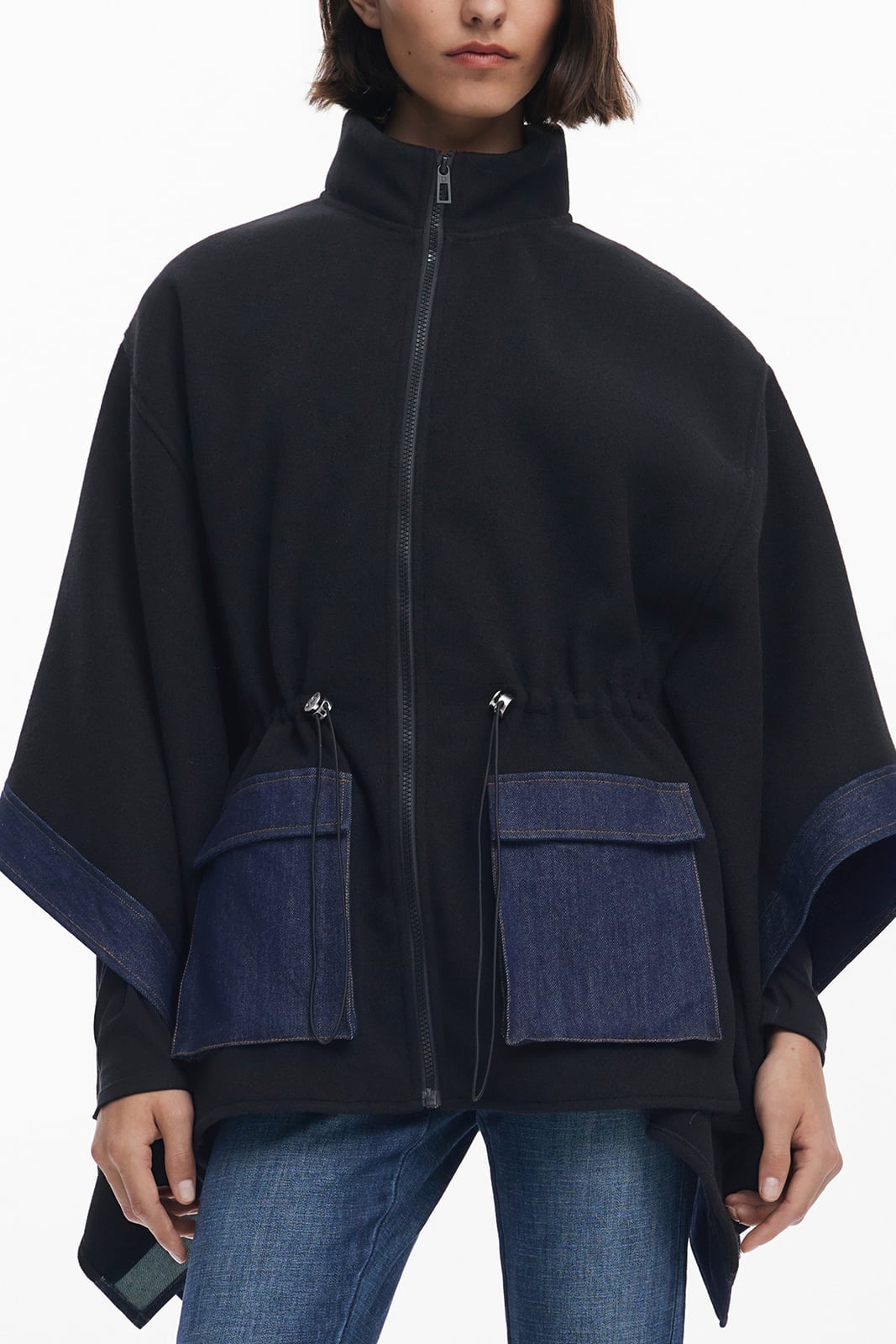 Desigual デニムポンチョ デシグアル ジャケット・アウター ポンチョ ブラック【送料無料】