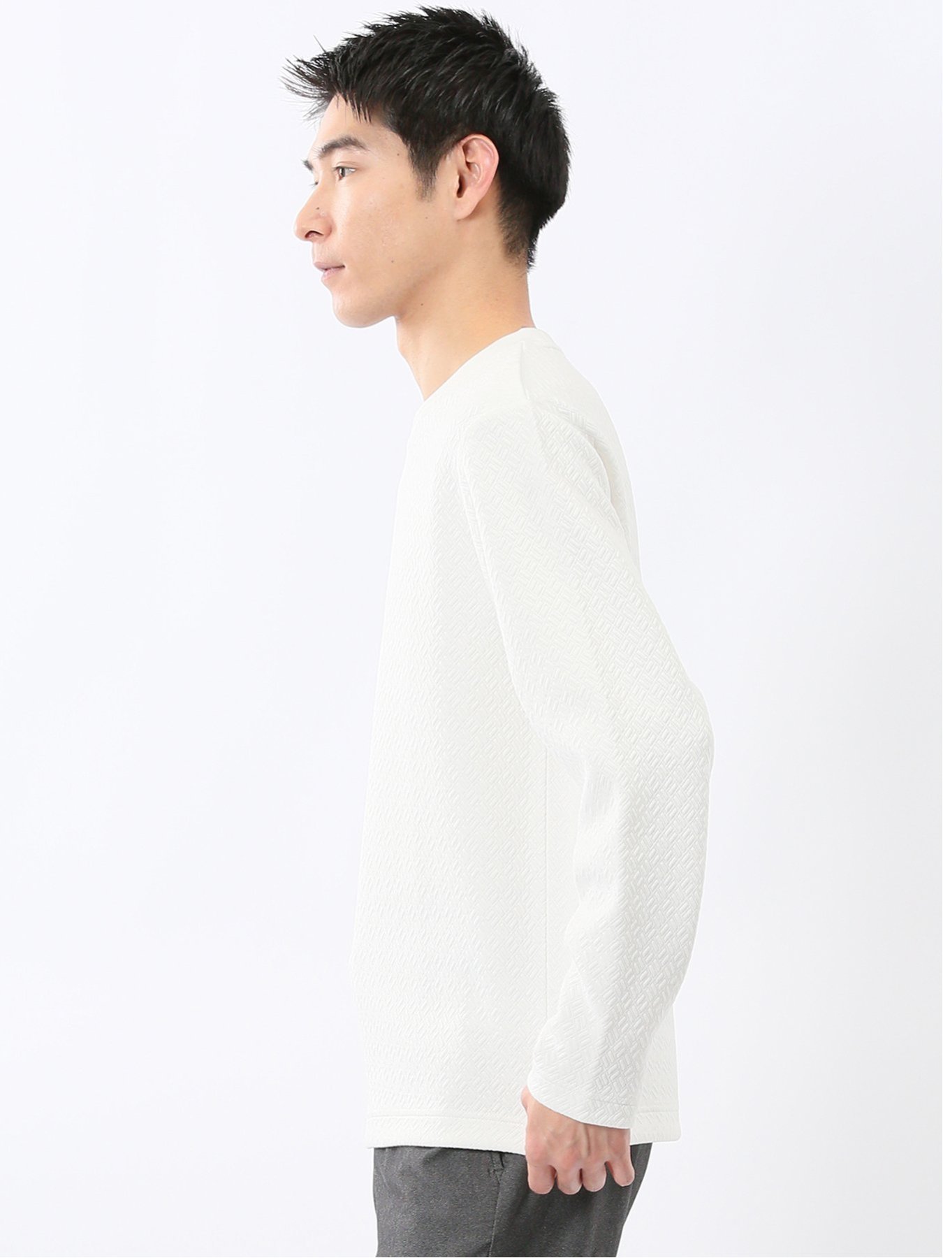 【SALE／30%OFF】TAKA-Q ジオメトリックジャガード クルーネック長袖Tシャツ タカキュー トップス カットソー・Tシャツ ホワイト