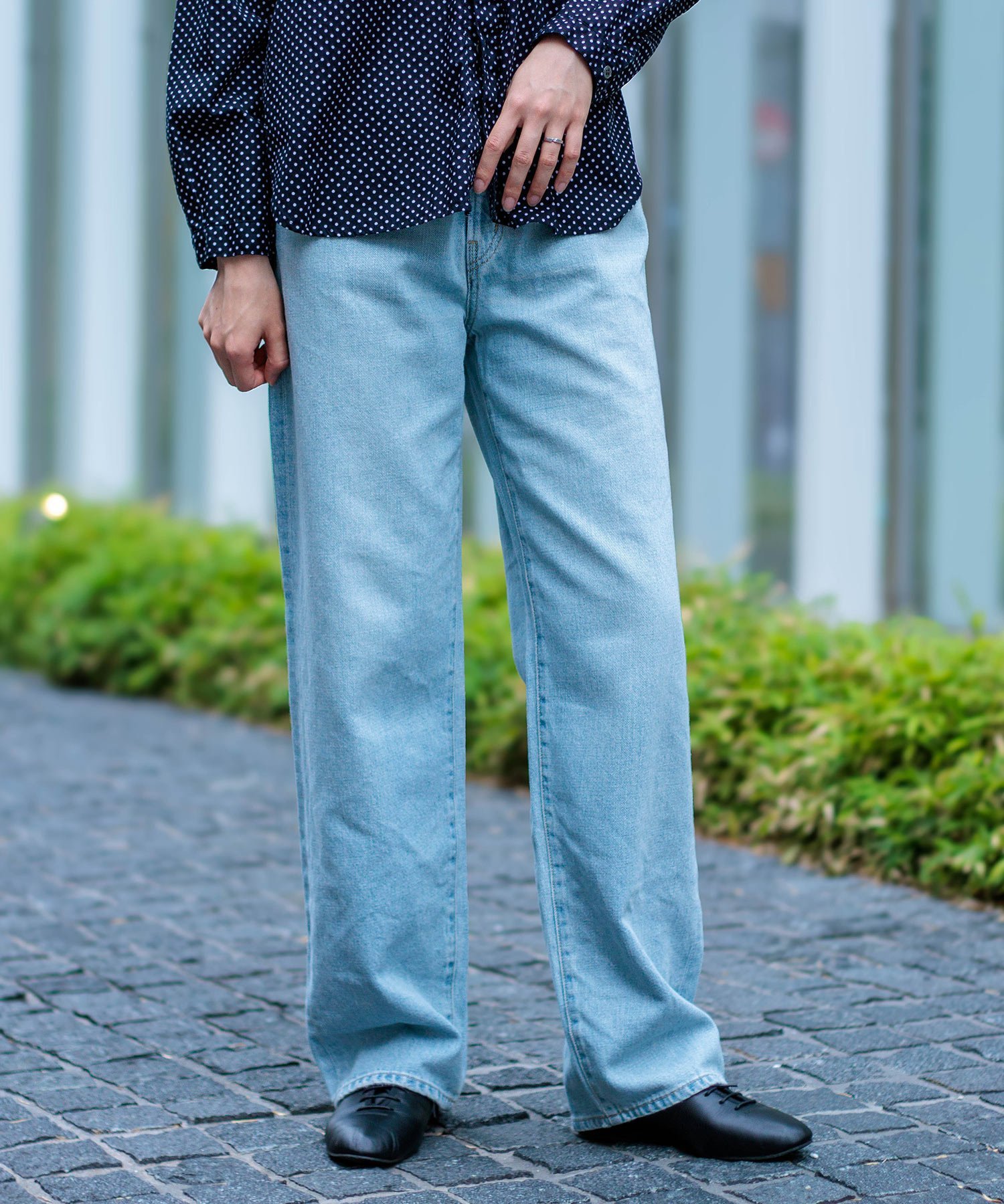 D.M.G. 甘織デニム 5Pストレートデニム ドミンゴ パンツ ジーンズ・デニムパンツ ブルー【送料無料】