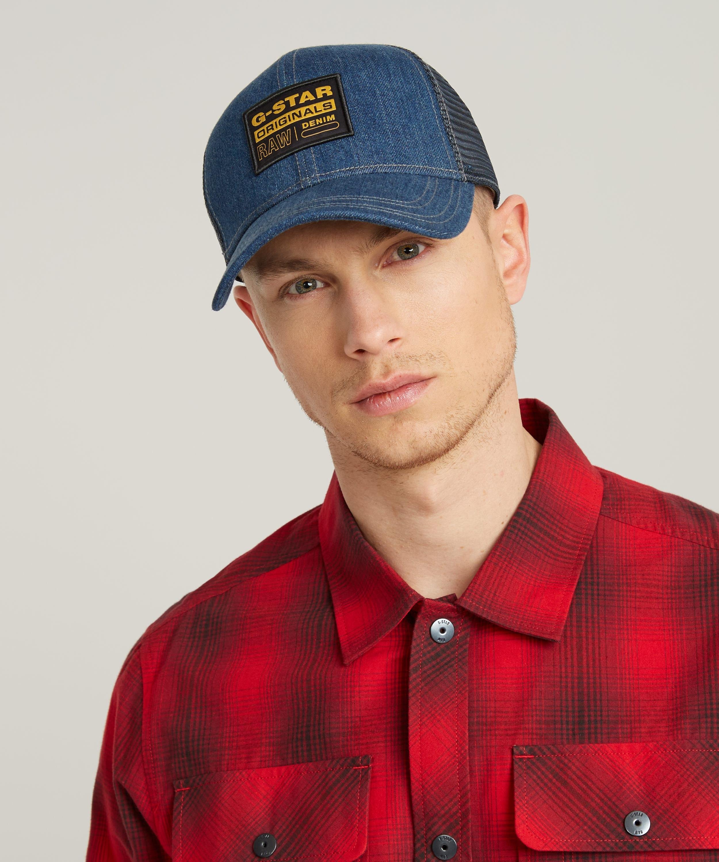 【公式ショップ】DENIM EMBRO BASEBALL TRUCKER CAP/デニムベースボールキャップ/メッシュキャップ ジースターロゥ 帽子 キャップ ブルー