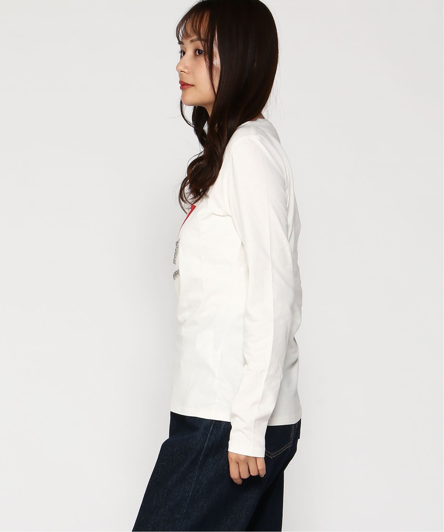 GUESS 長袖 Tシャツ レディース(W)LS Cn Triangle Love Tee ゲス トップス カットソー・Tシャツ ブラック ホワイト