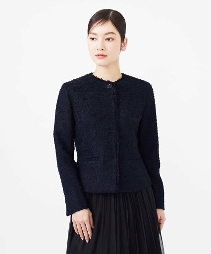 Sybilla モールツイードノーカラージャケット シビラ ジャケット・アウター ノーカラージャケット ホワイト ネイビー【送料無料】 Sybilla モールツイードノーカラージャケット シビラ ジャケット・アウター ノーカラージャケット ホワイト ネイビー【送料無料】