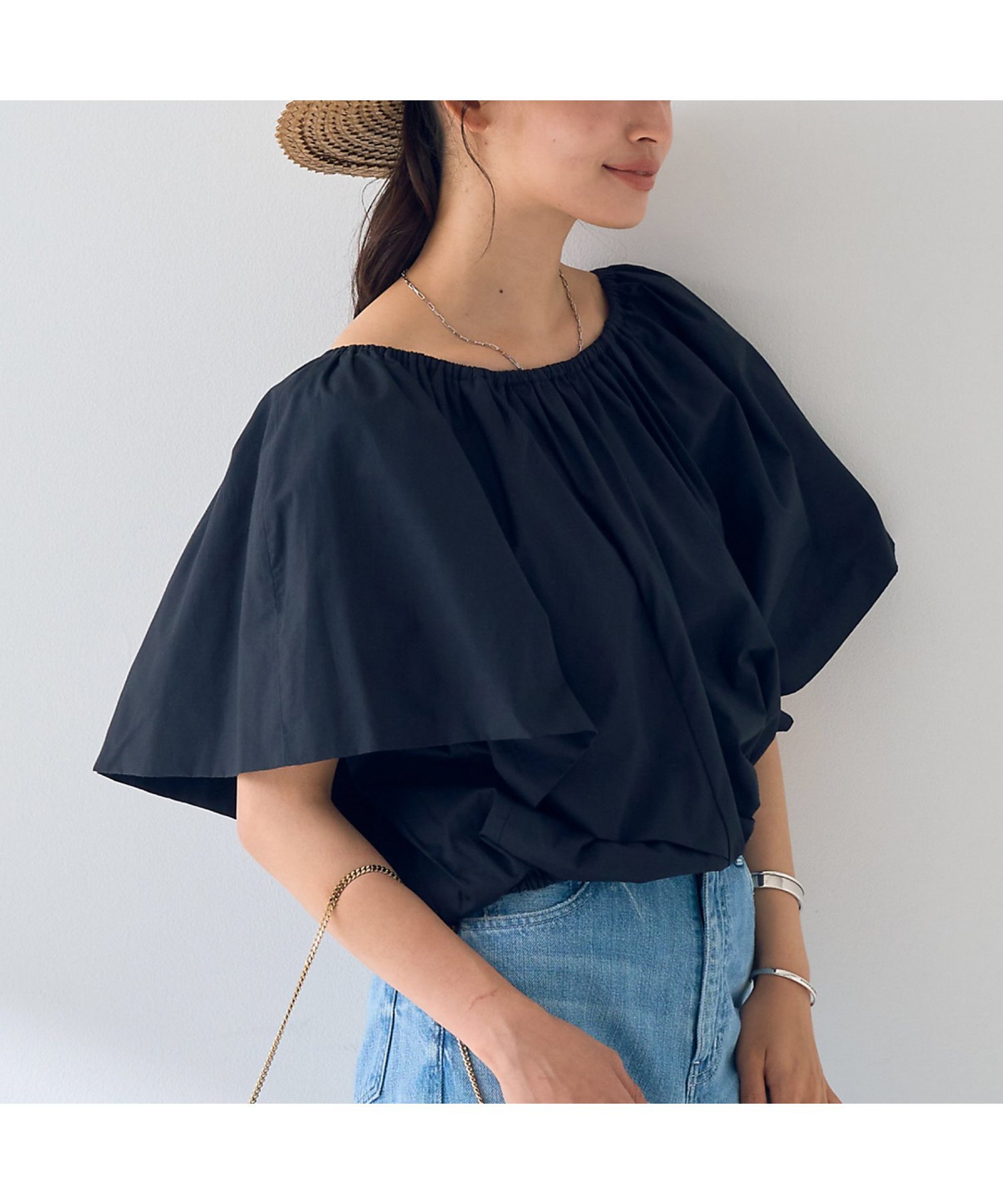 【SALE／20%OFF】Rouge vif la cle シルク混コットンフォルムブラウス ルージュ・ヴィフ ラクレ トップス シャツ・ブラウス ブラック ホワイト【送料無料】