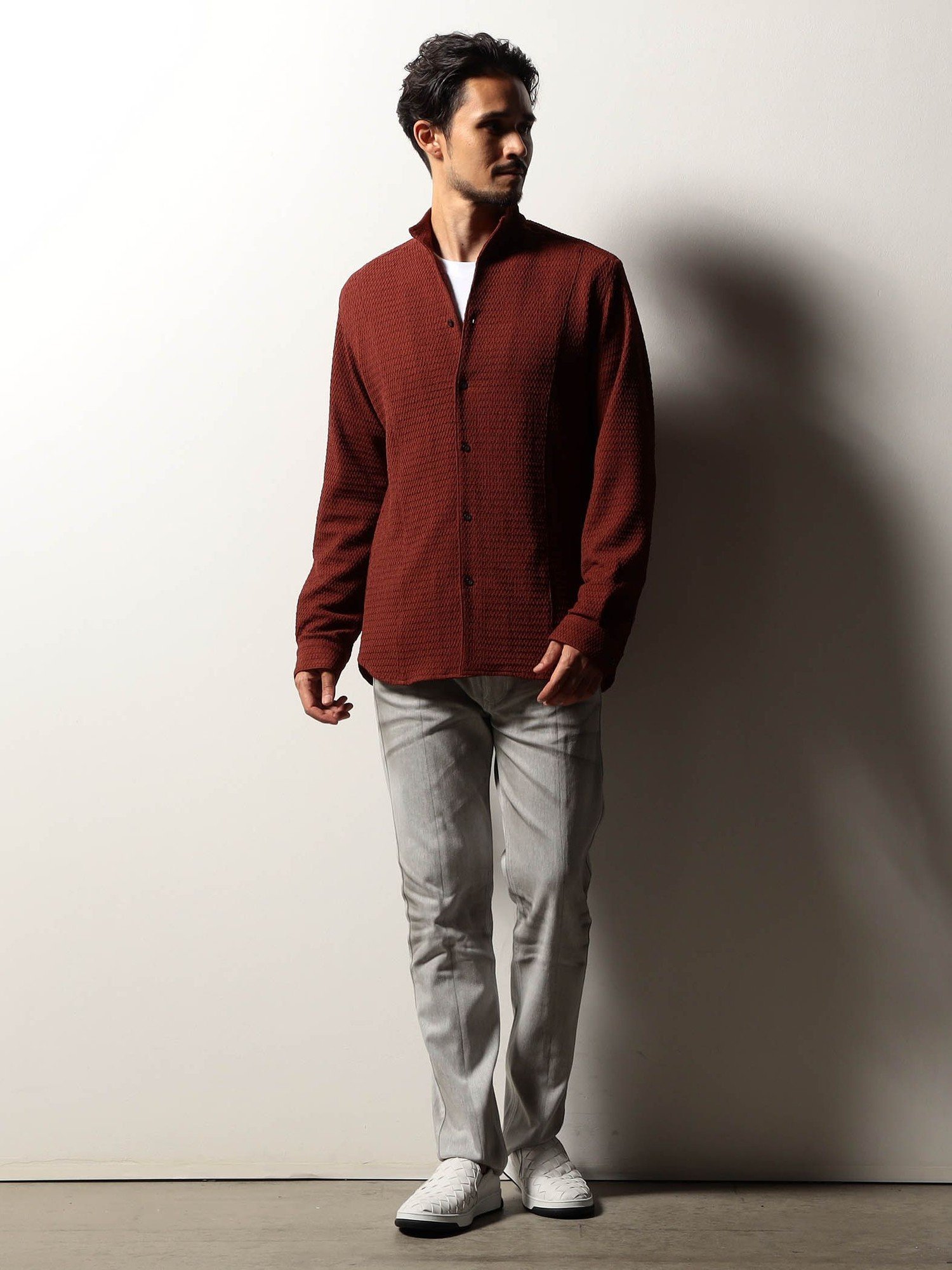 NICOLE CLUB FOR MEN 【RIELABO】バークジャカードスタンドカラーシャツ ニコル トップス シャツ・ブラウス ブラック オレンジ