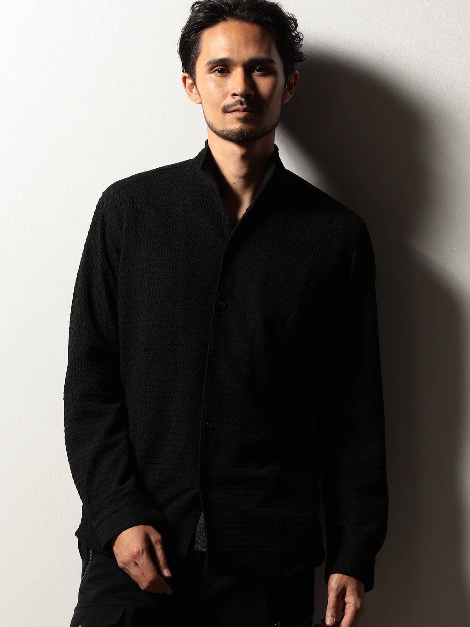 NICOLE CLUB FOR MEN 【RIELABO】バークジャカードスタンドカラーシャツ ニコル トップス シャツ・ブラウス ブラック オレンジ