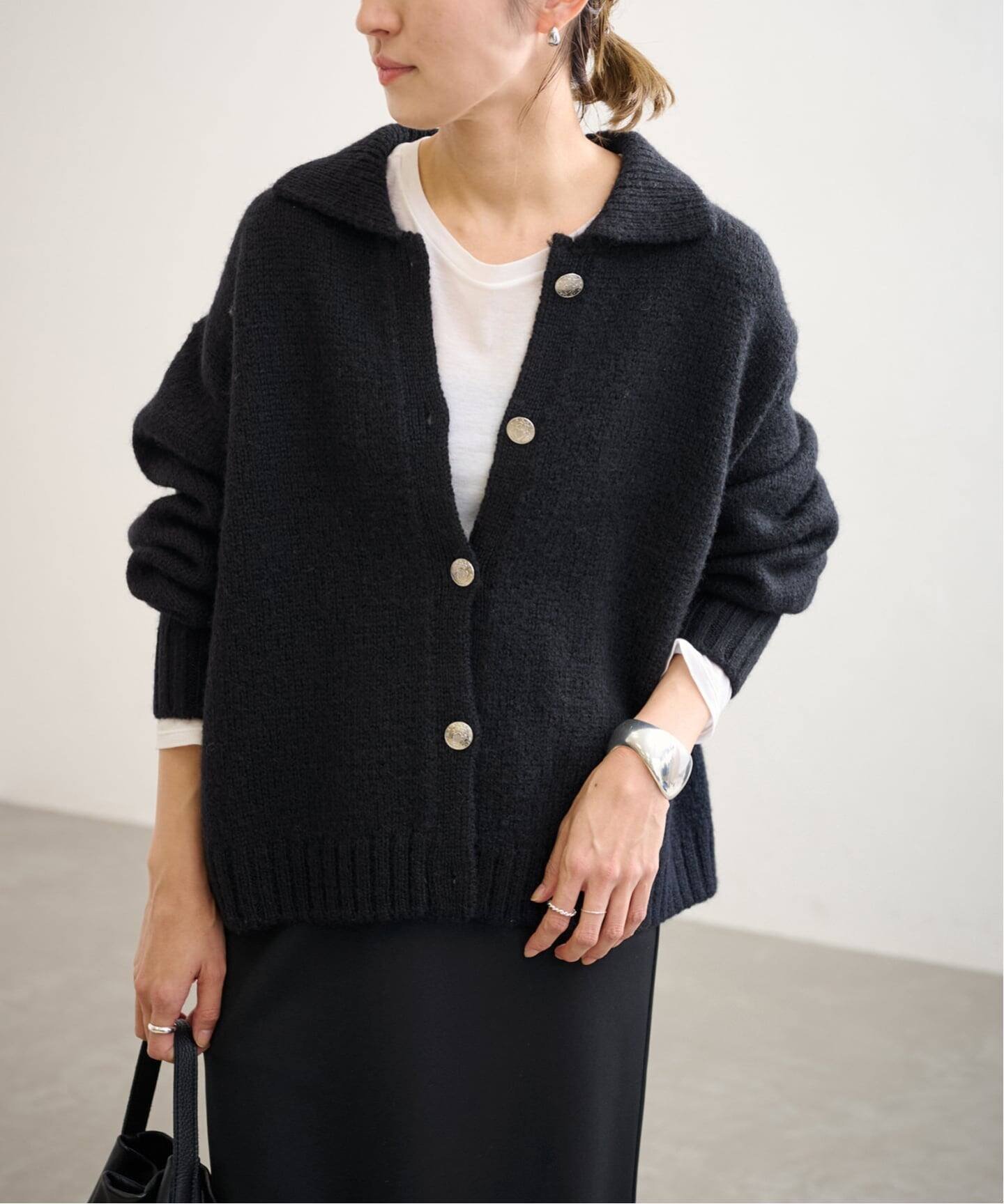 FRAMeWORK ≪追加≫メタルボタン衿付きカーディガン フレームワーク トップス カーディガン ブラック ブ..