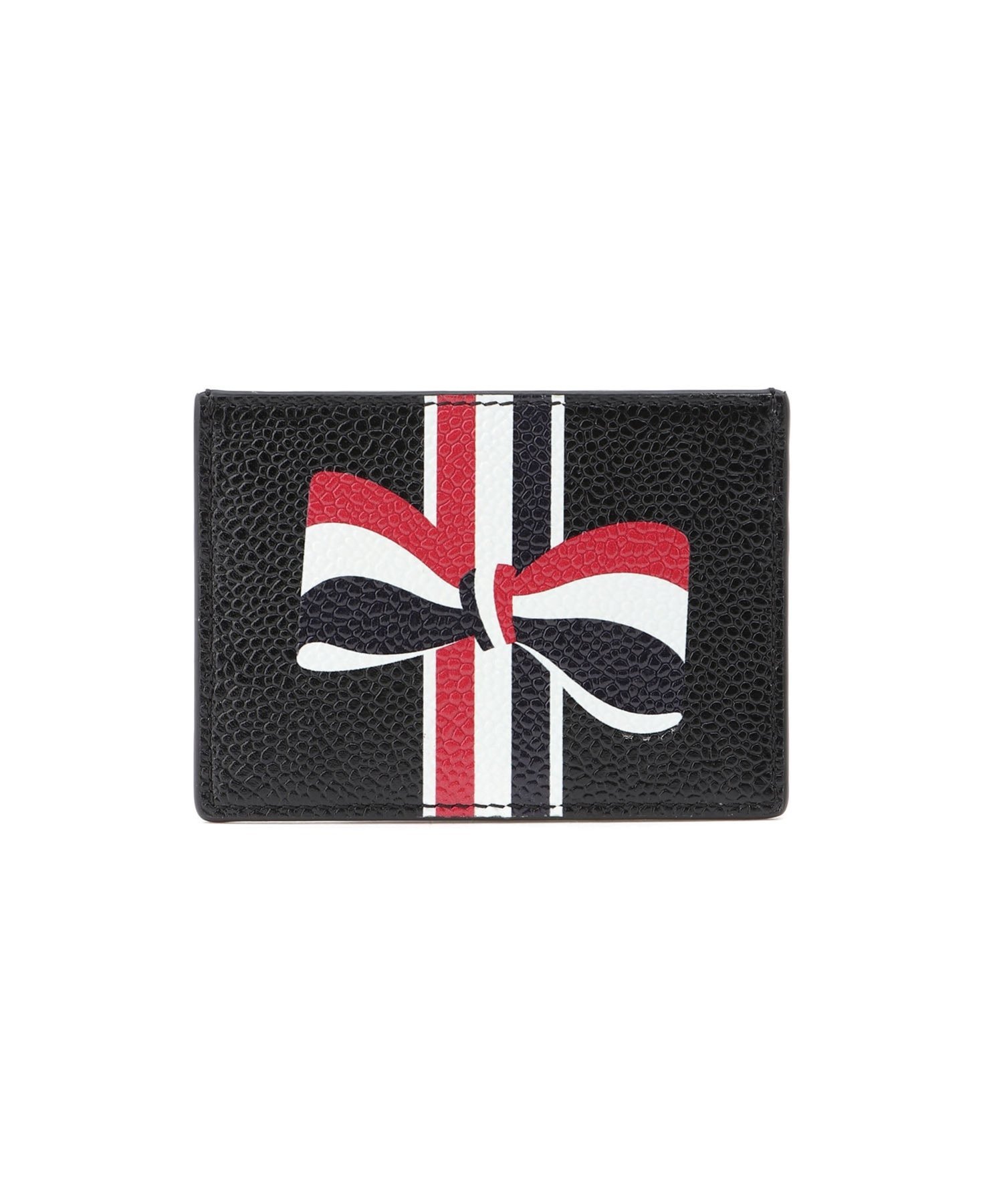 THOM BROWNE SINGLE CARD HOLDER W/ RWB BOW IN PEBBLE GRAIN LEATHER トムブラウン 財布・ポーチ・ケース 名刺入れ・カードケース ブラック【送料無料】