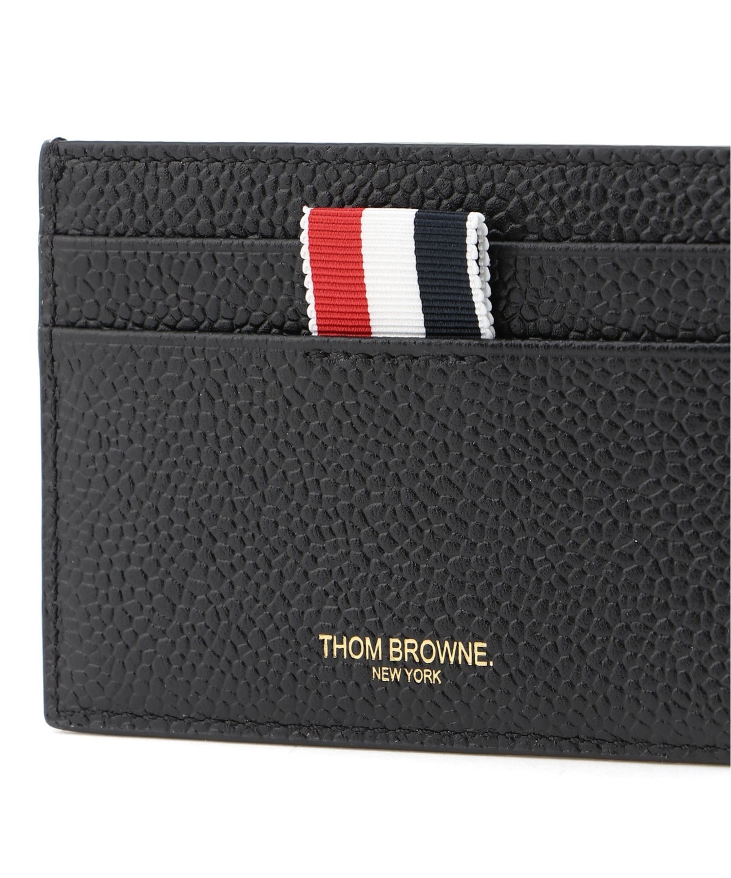 THOM BROWNE SINGLE CARD HOLDER W/ RWB BOW IN PEBBLE GRAIN LEATHER トムブラウン 財布・ポーチ・ケース 名刺入れ・カードケース ブラック【送料無料】