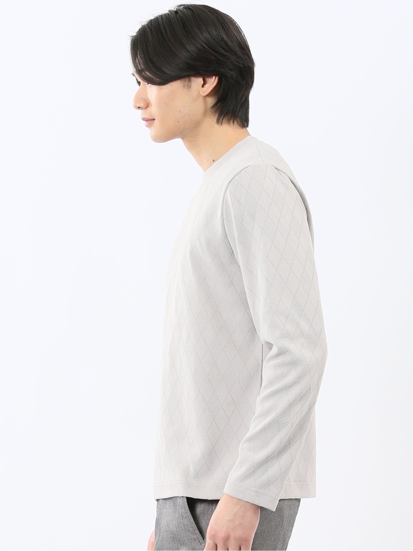 【SALE／30%OFF】TAKA-Q アーガイルジャガード クルーネック長袖Tシャツ タカキュー トップス カットソー・Tシャツ ネイビー グレー