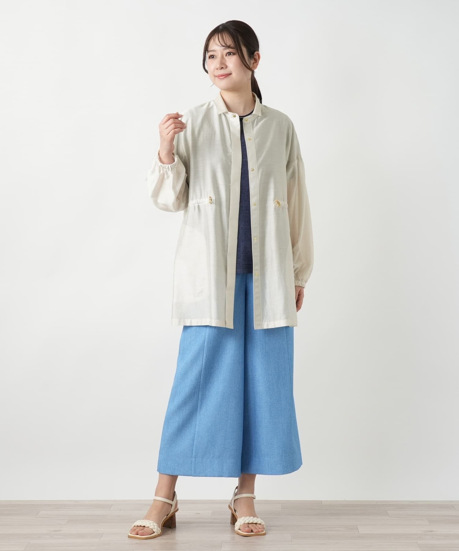 Leilian ドロストチュニックブラウス レリアン トップス シャツ・ブラウス ベージュ ブルー