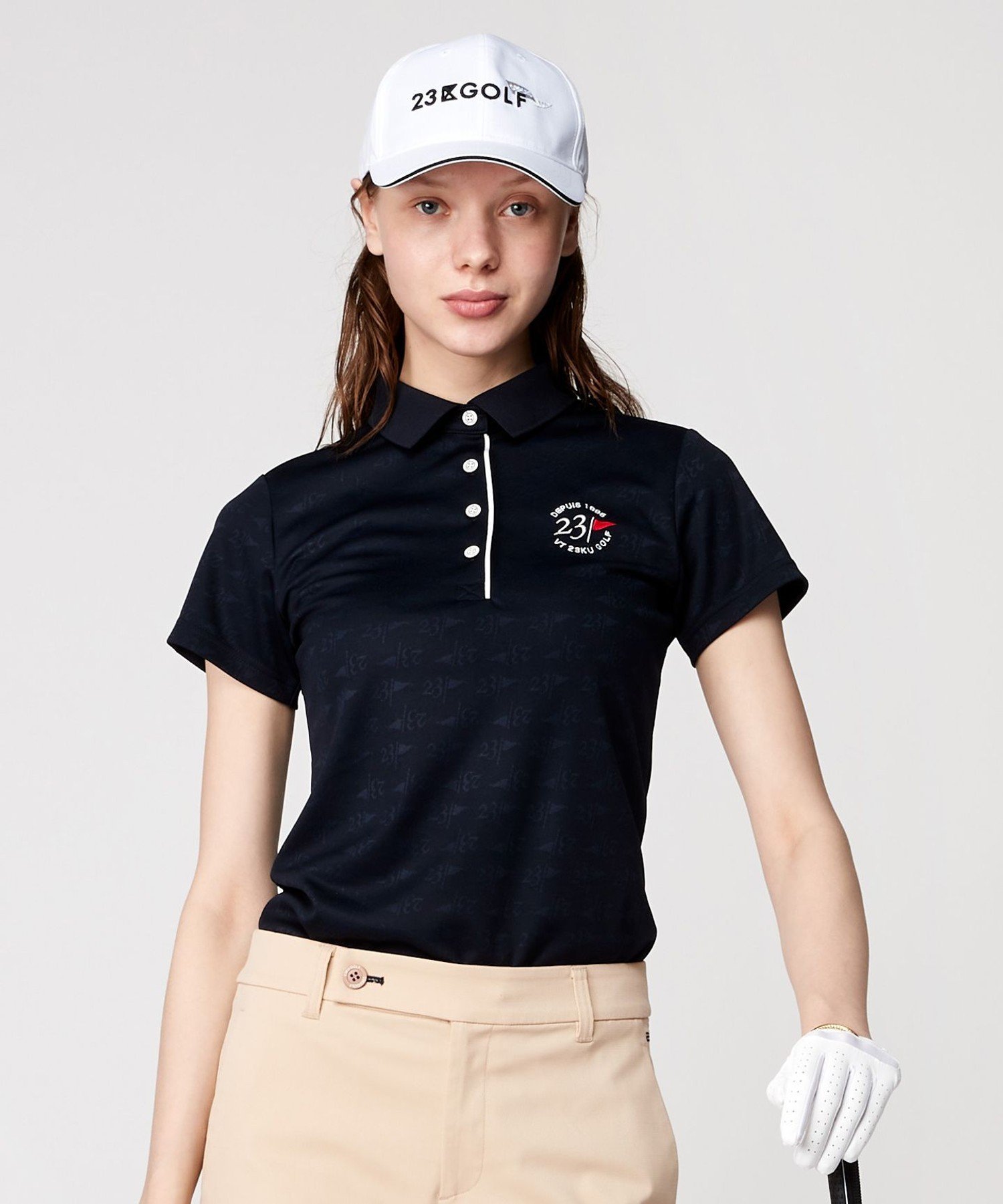 23区 ゴルフウェア レディース 23区GOLF 【WOMEN】フラッグロゴジャガード ポロシャツ ニジュウサンクゴルフ トップス ポロシャツ ネイビー ホワイト ピンク【送料無料】