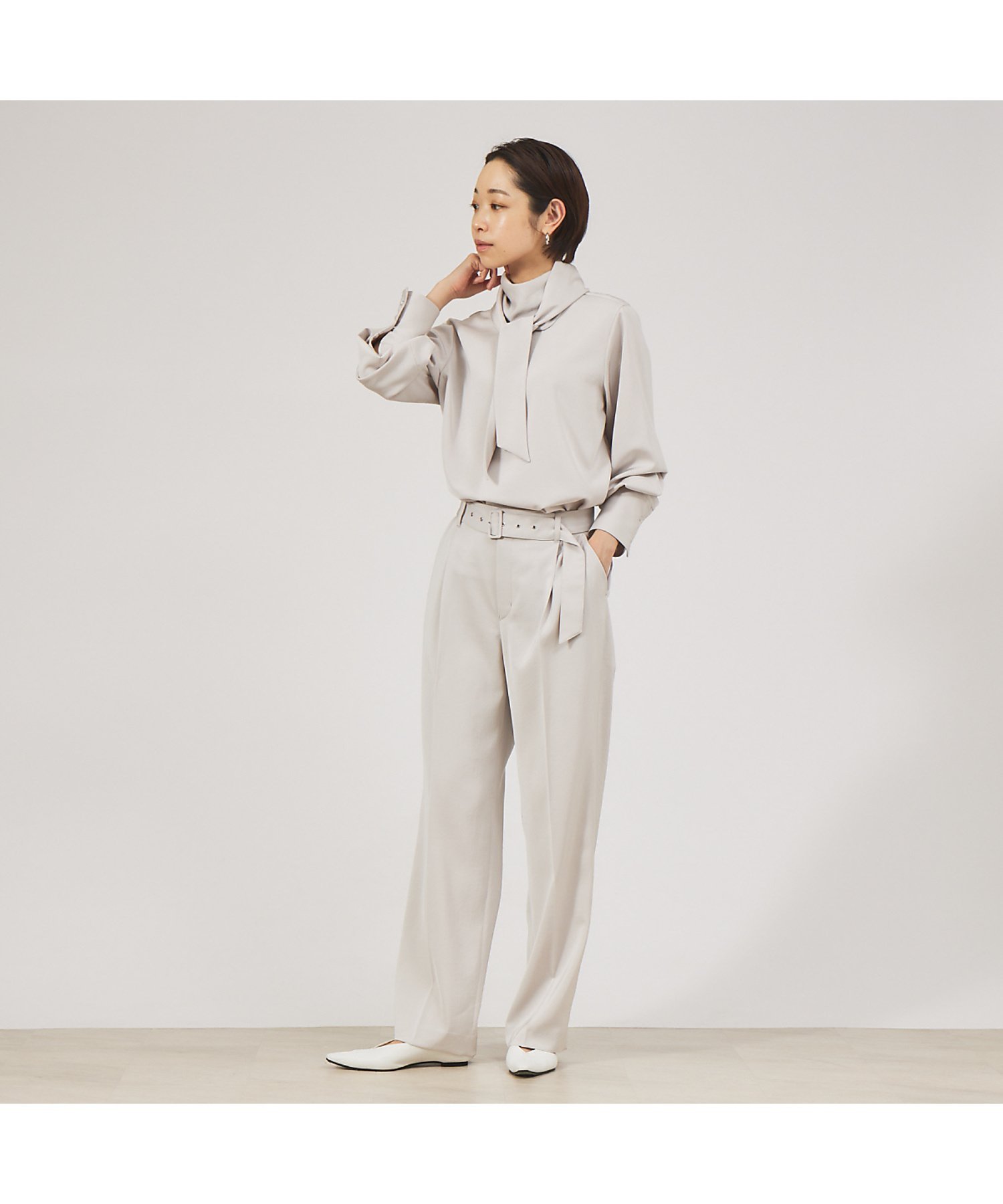 qualite 【セットアップ対応】ダルサテンワイドパンツ カリテ パンツ その他のパンツ ピンク グレー