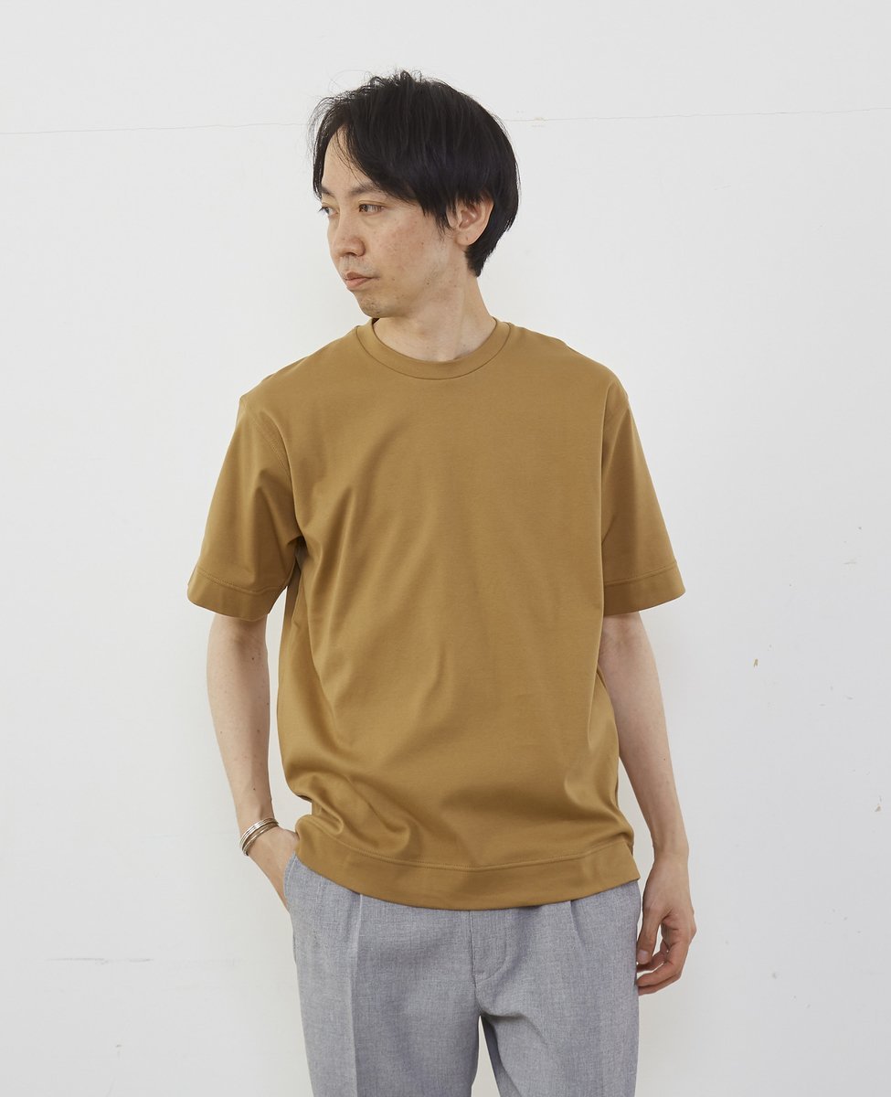 MEN'S MELROSE マーセライズドスムースクルーネックTシャツ メンズメルローズ トップス カットソー・Tシャツ ブラウン ネイビー ホワイト グレー