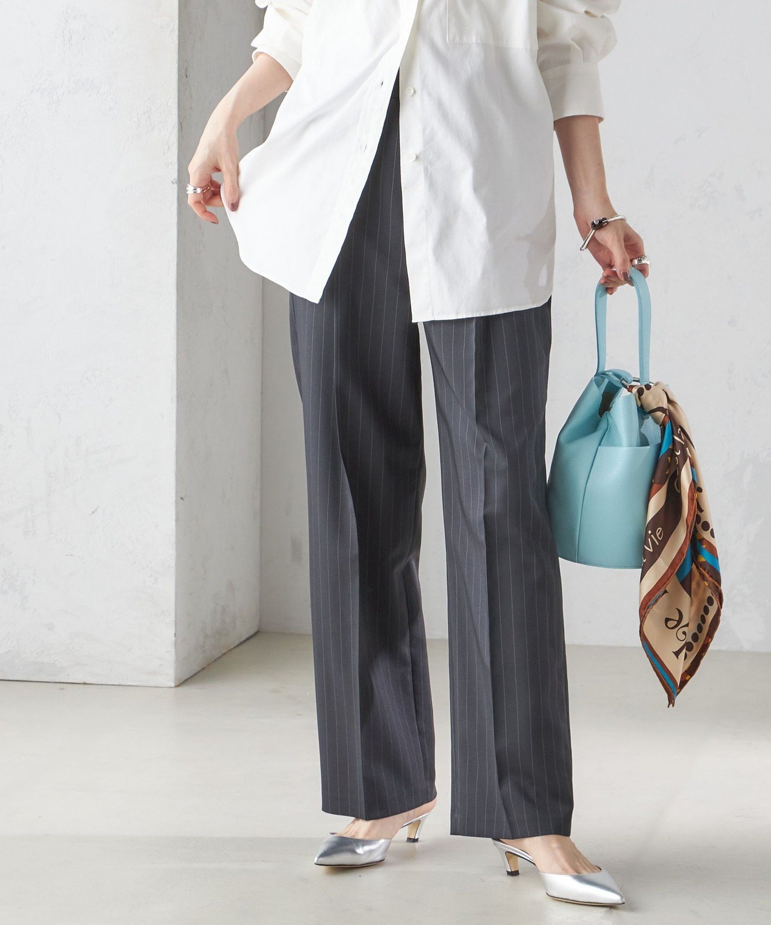 【SALE／30%OFF】SHIPS WOMEN ＜手洗い可能＞ストライプ ツイル ストレート パンツ シップス パンツ スラックス・ドレスパンツ ブラック【送料無料】