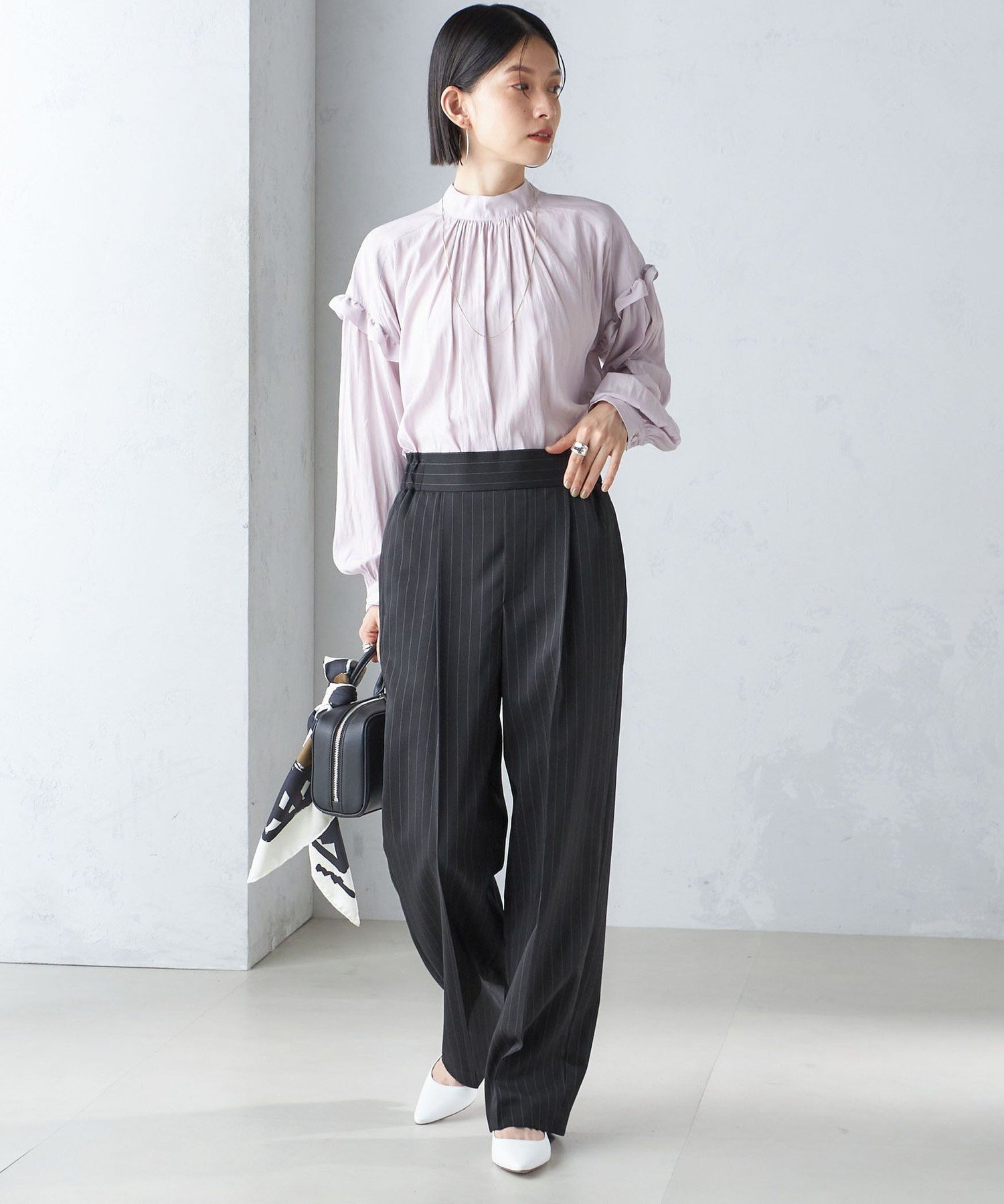 【SALE／30%OFF】SHIPS WOMEN ＜手洗い可能＞ストライプ ツイル ストレート パンツ シップス パンツ スラックス・ドレスパンツ ブラック【送料無料】
