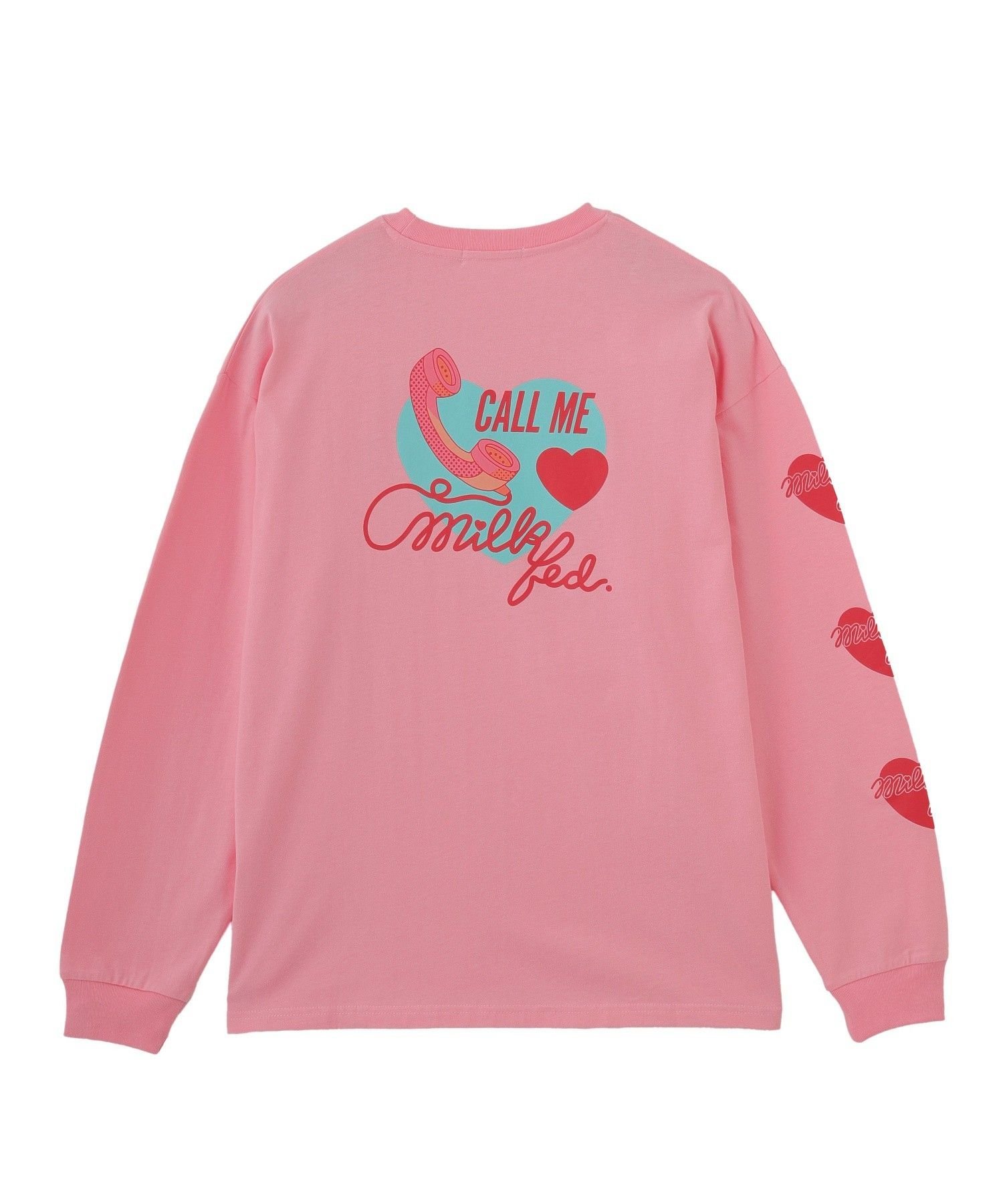 MILKFED. HEART AND PHONE WIDE L/S TEE ミルクフェド トップス カットソー・Tシャツ ピンク ブラック ホワイト