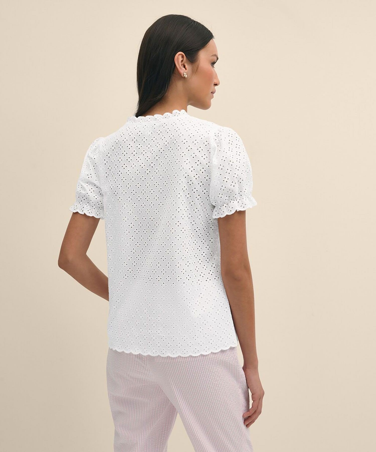 【SALE／35%OFF】BROOKS BROTHERS コットン アイレット ショートスリーブ ブラウス ブルックス ブラザーズ トップス シャツ・ブラウス ホワイト【送料無料】