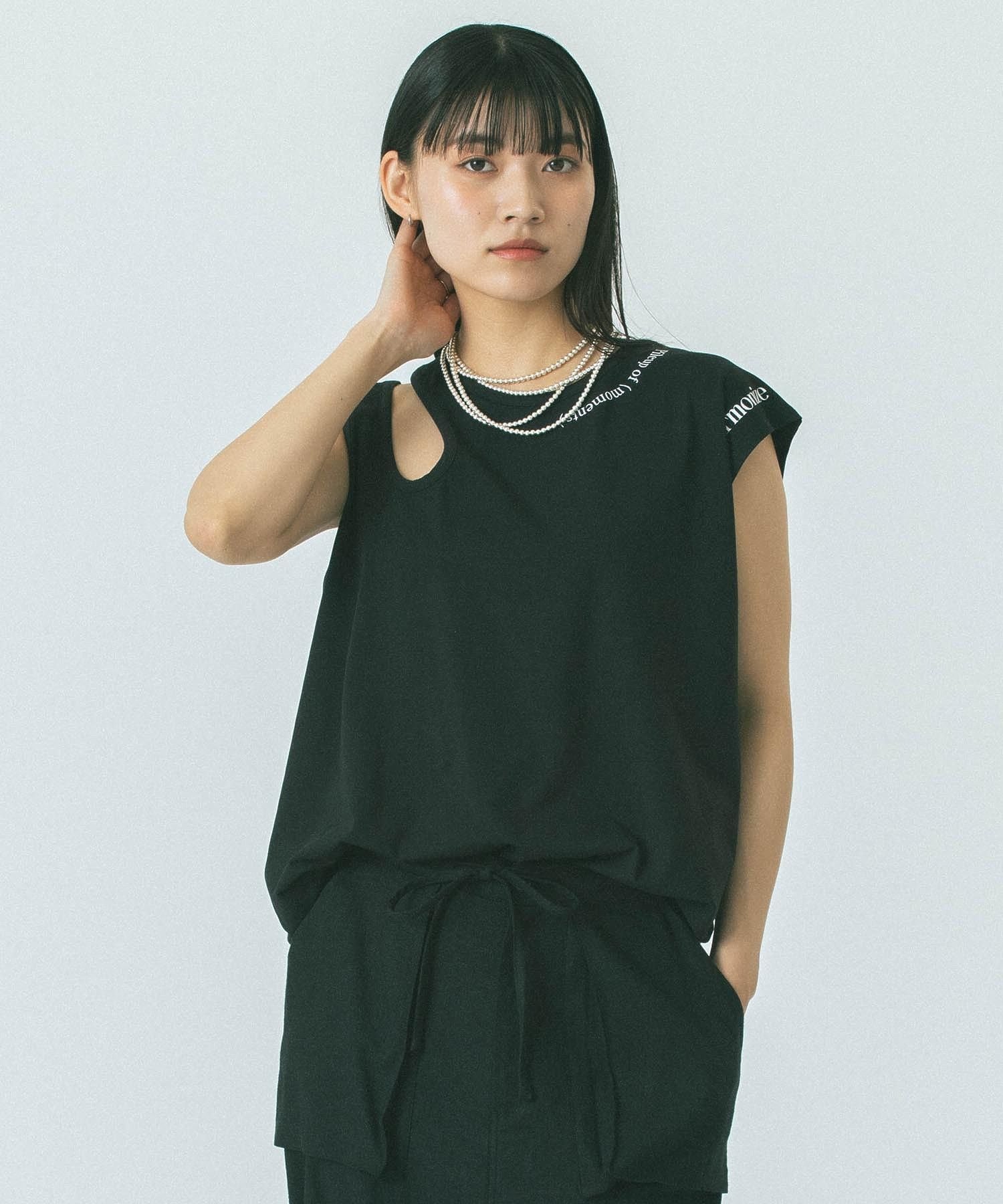ROSE BUD PRINT TANK TOP ローズバッド トップス カットソー・Tシャツ ブラック カーキグリーン