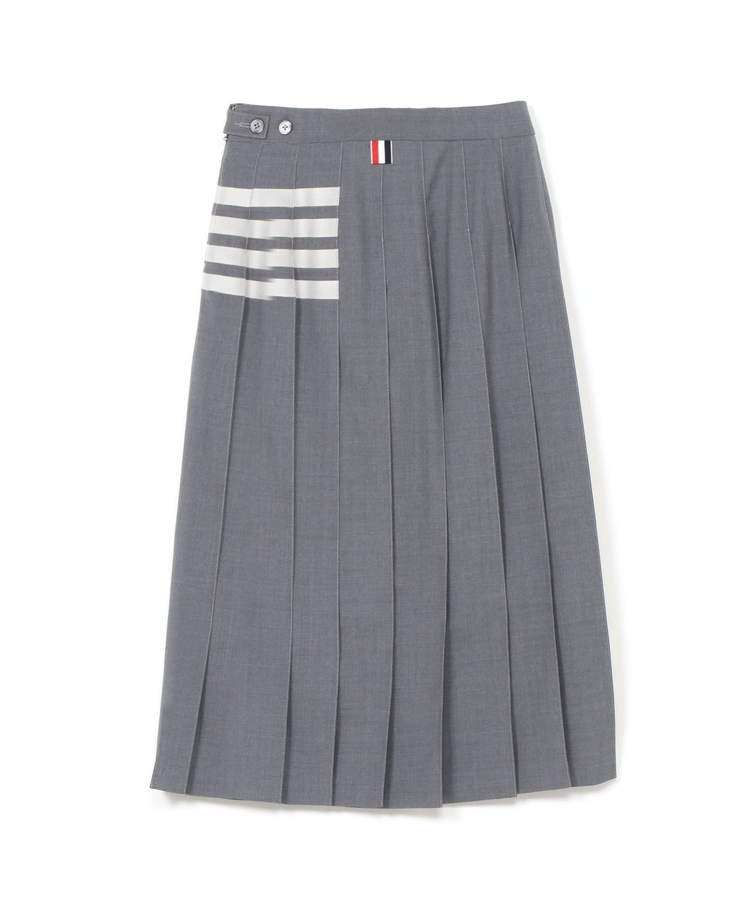 THOM BROWNE PLAIN WEAVE 4 BAR MIDI PLEATED SKIRT トムブラウン スカート ミディアムスカート グレー【送料無料】