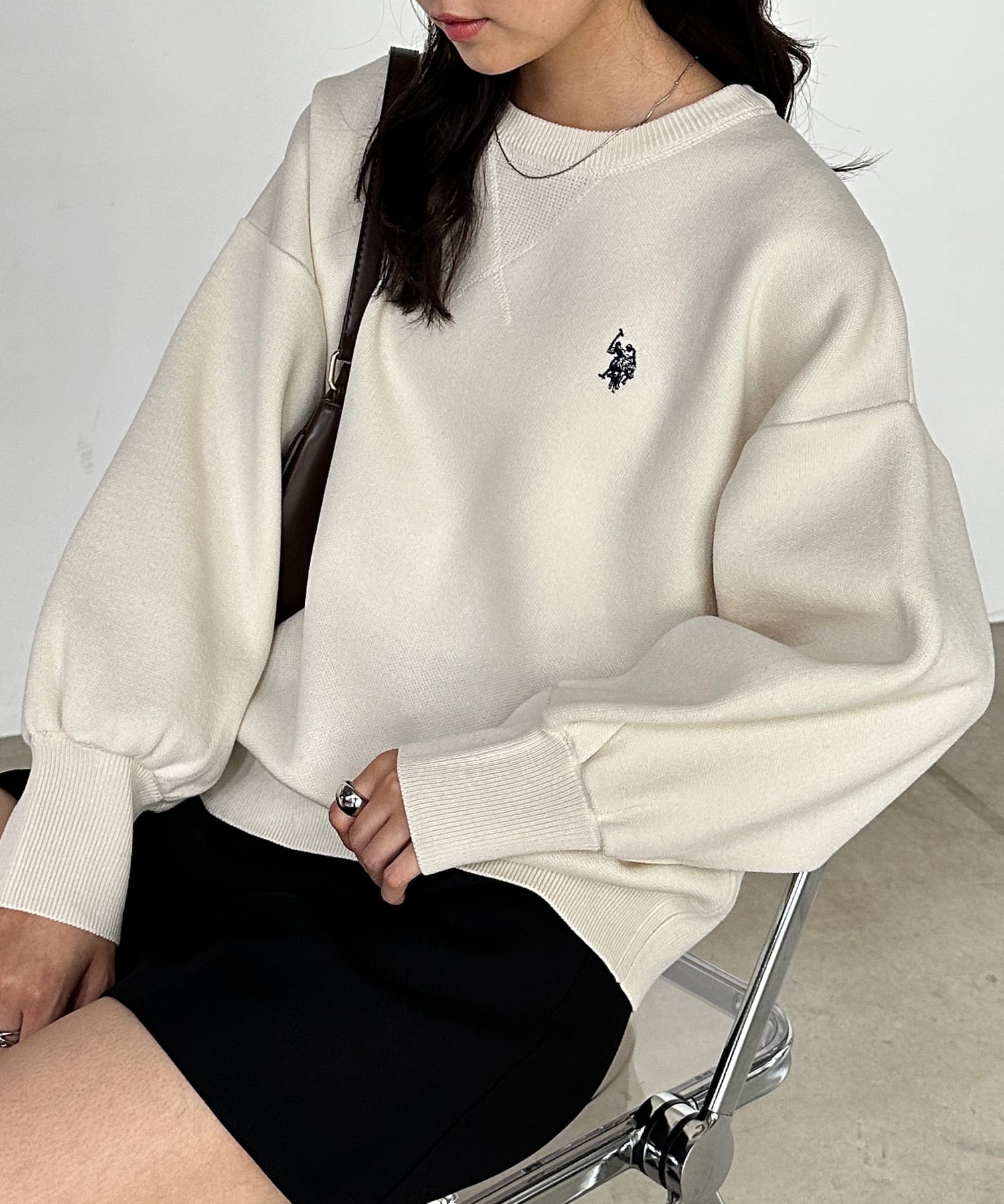Ranan Ranan/(W)＜U.S.P＞刺繍スウェットライクニット ラナン トップス ニット ホワイト グレー ブラック