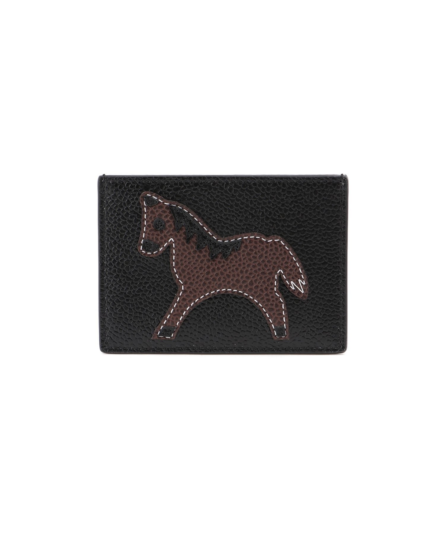 THOM BROWNE SINGLE CARD HOLDER W/ HORSE APPLIQUE IN PEBBLE GRAIN LEATHER トムブラウン 財布・ポーチ・ケース 名刺入れ・カードケース ブラック【送料無料】
