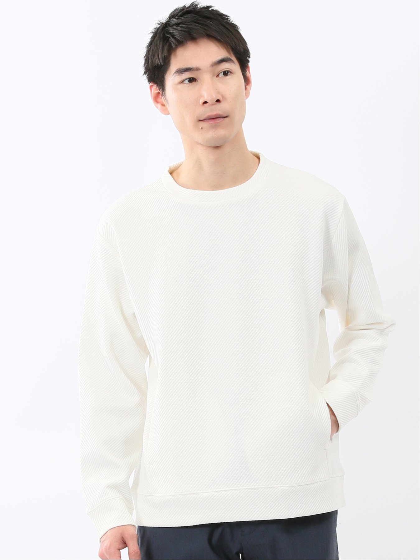 【SALE／30%OFF】m.f.editorial ストレッチ ふくれジャガード クループルオーバー 【26SS】 タカキュー トップス スウェット・トレーナー ホワイト グレー