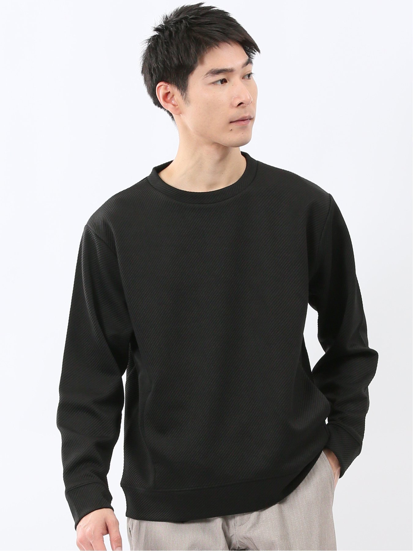 【SALE／30%OFF】m.f.editorial ストレッチ ふくれジャガード クループルオーバー 【26SS】 タカキュー トップス スウェット・トレーナー ホワイト グレー