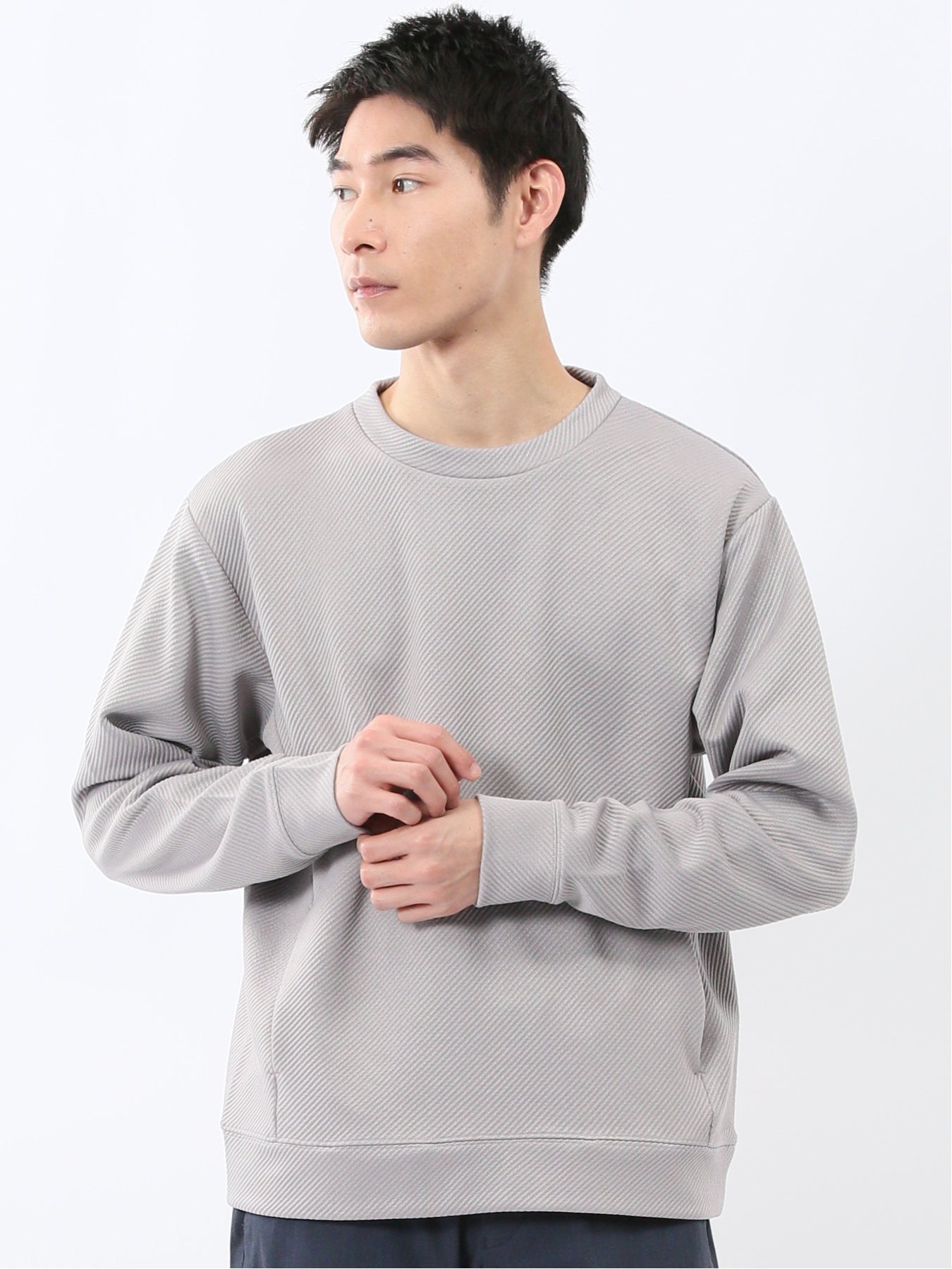 【SALE／30%OFF】m.f.editorial ストレッチ ふくれジャガード クループルオーバー 【26SS】 タカキュー トップス スウェット・トレーナー ホワイト グレー