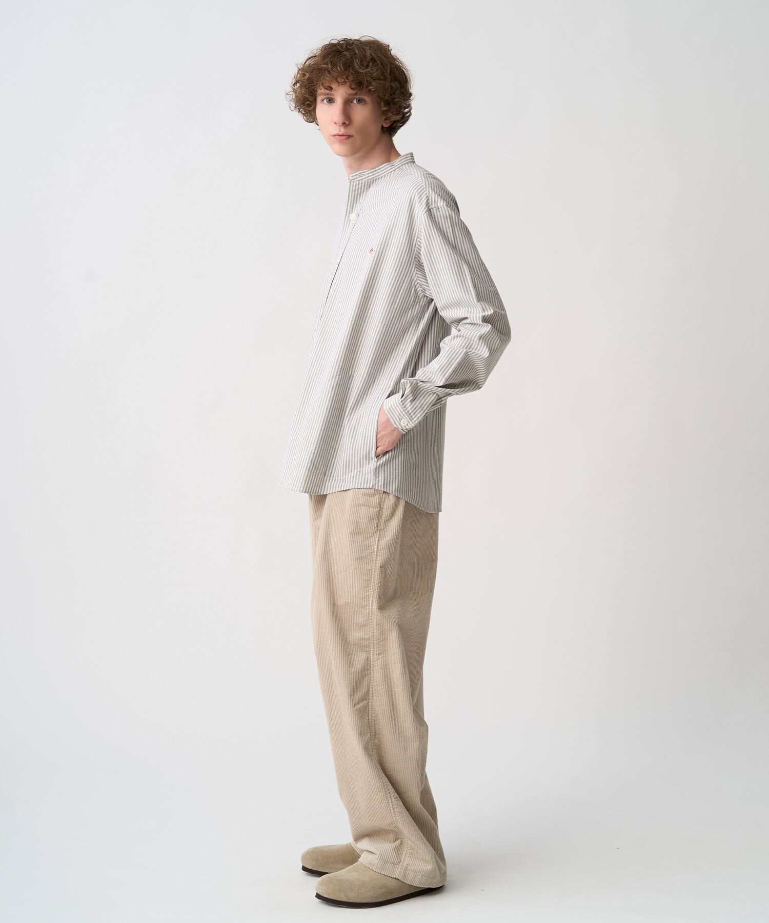 Bshop DANTON ｜ オックスフォード バンドカラーシャツ STRIPE MEN ビショップ トップス シャツ・ブラウス ネイビー