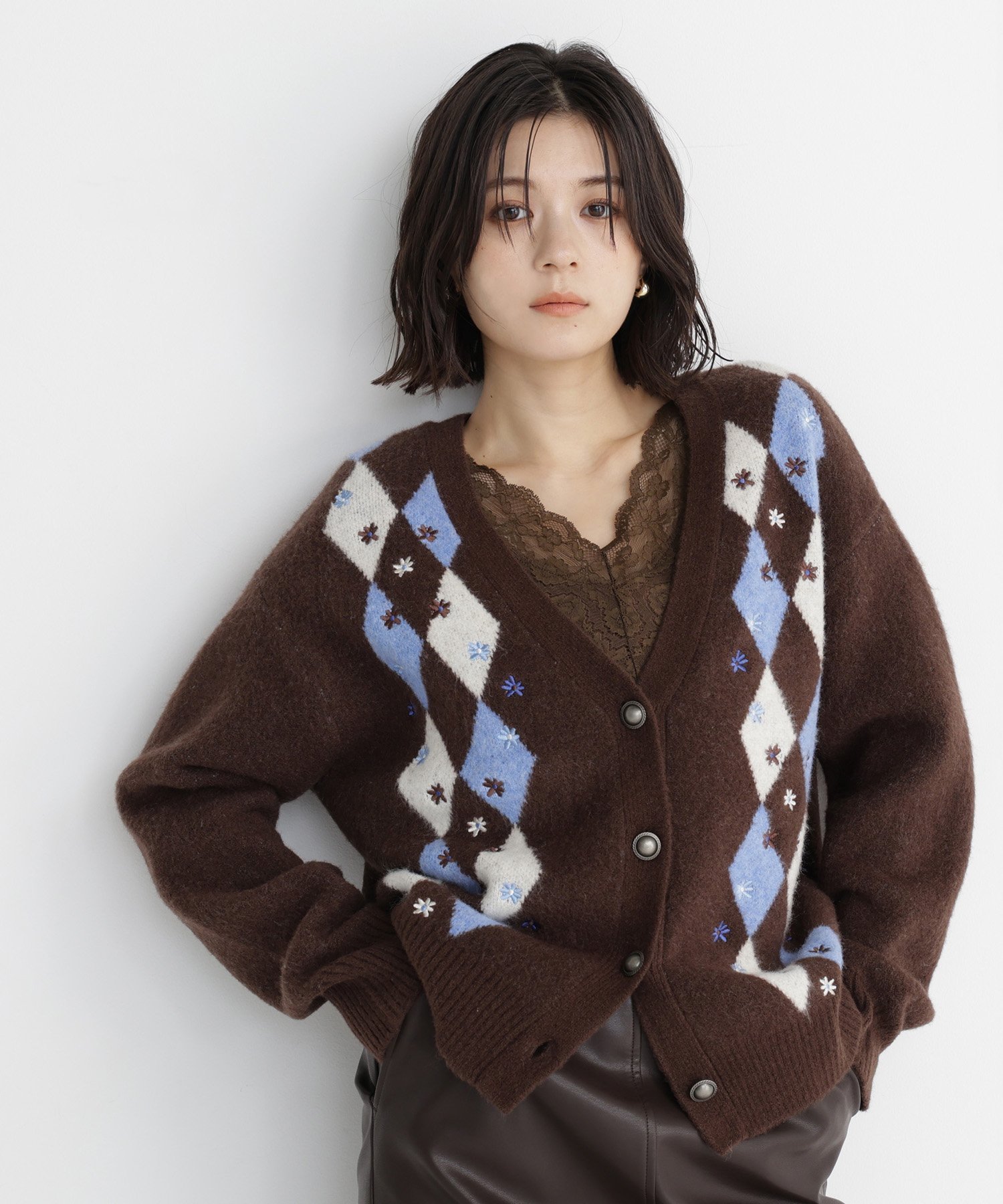【SALE／10%OFF】NATURAL BEAUTY BASIC アーガイルカーディガン ナチュラルビューティベーシック トップス カーディガン ベージュ【送料無料】