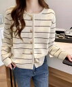 【SALE/30%OFF】miniministore 細ボーダーニットカーディガン レディース ミニミニストア トップス カーディガン ブラック ベージュ ホワ...