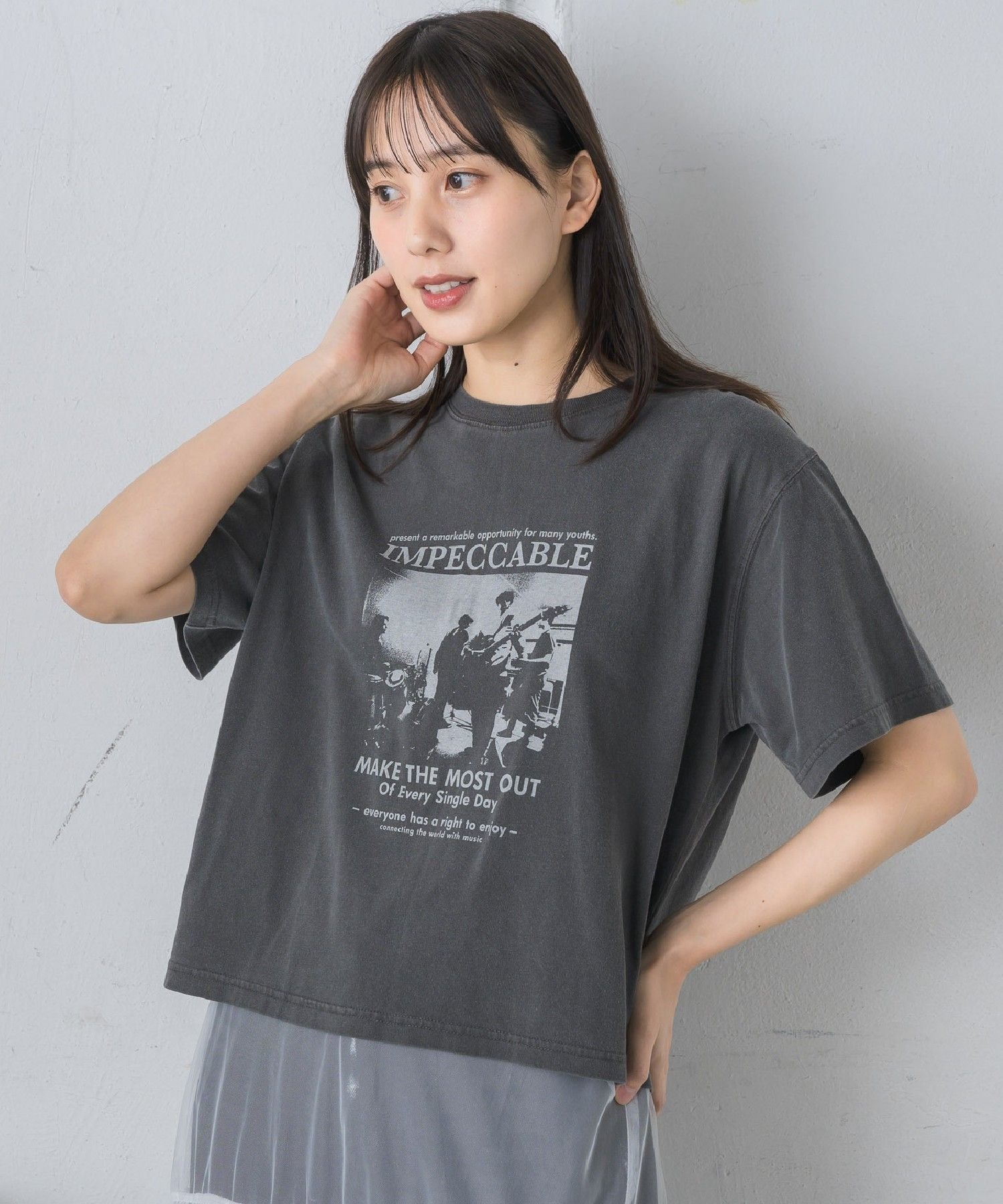 RETRO GIRL ピグメントバンドTEE レトロガール トップス カットソー・Tシャツ グレー ホワイト ピンク