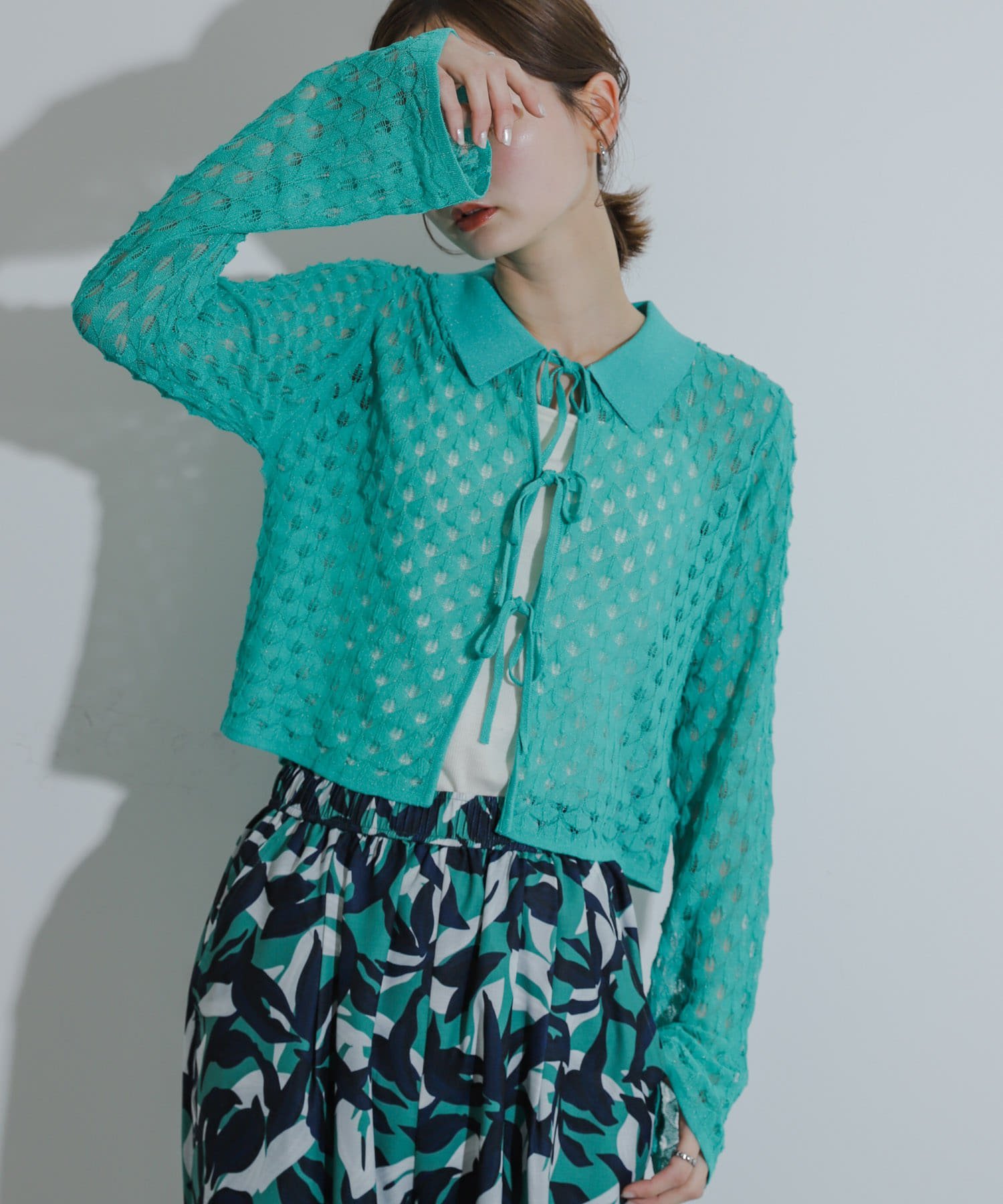 【SALE／50%OFF】SENSE OF PLACE トゲトゲニットリボンカーディガン センス オブ プレイス トップス カ..