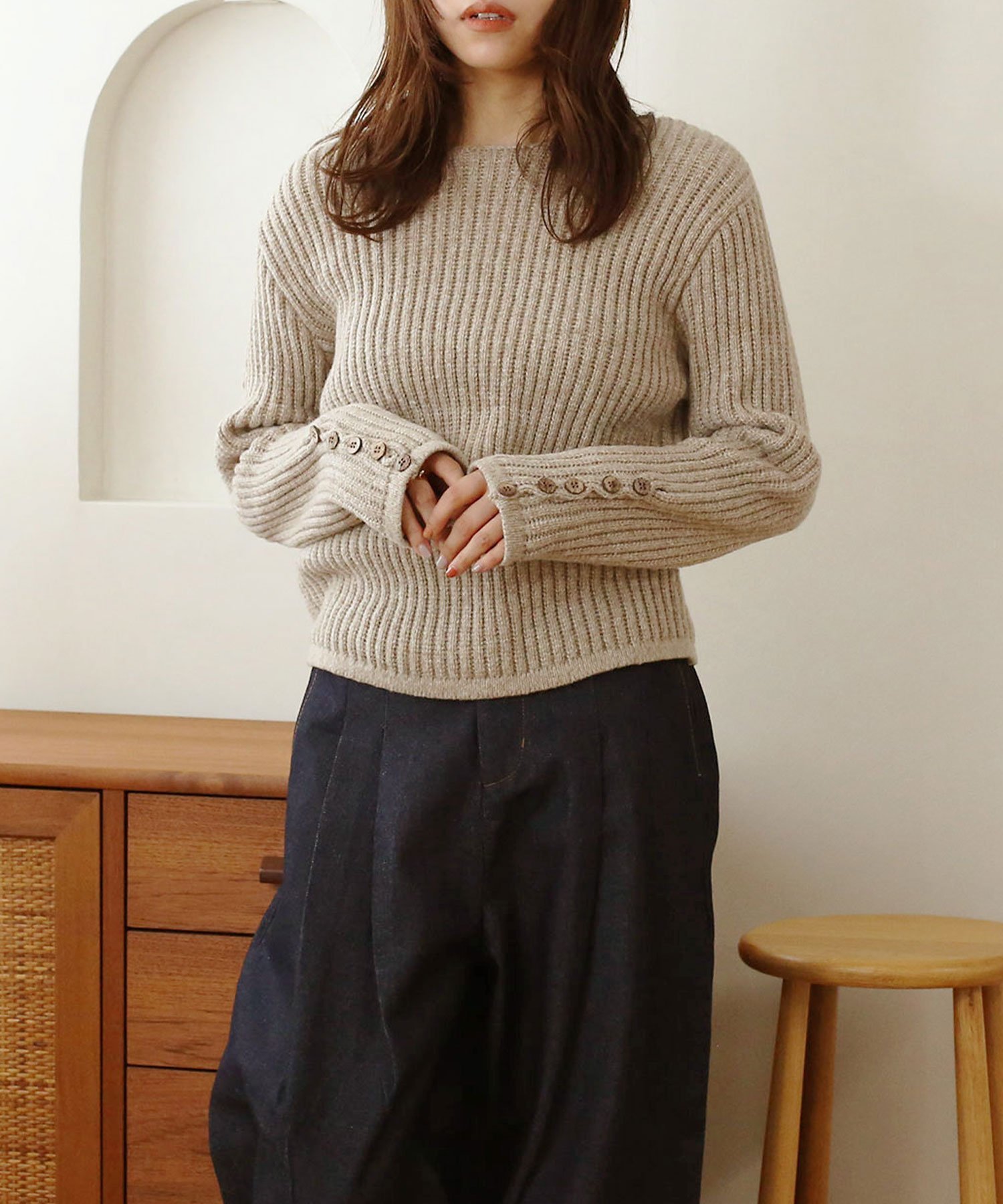 【SALE／40%OFF】NOAHL MIXニットボタンプルオーバー ノアル トップス ニット ベージュ グレー【送料無料】のサムネイル