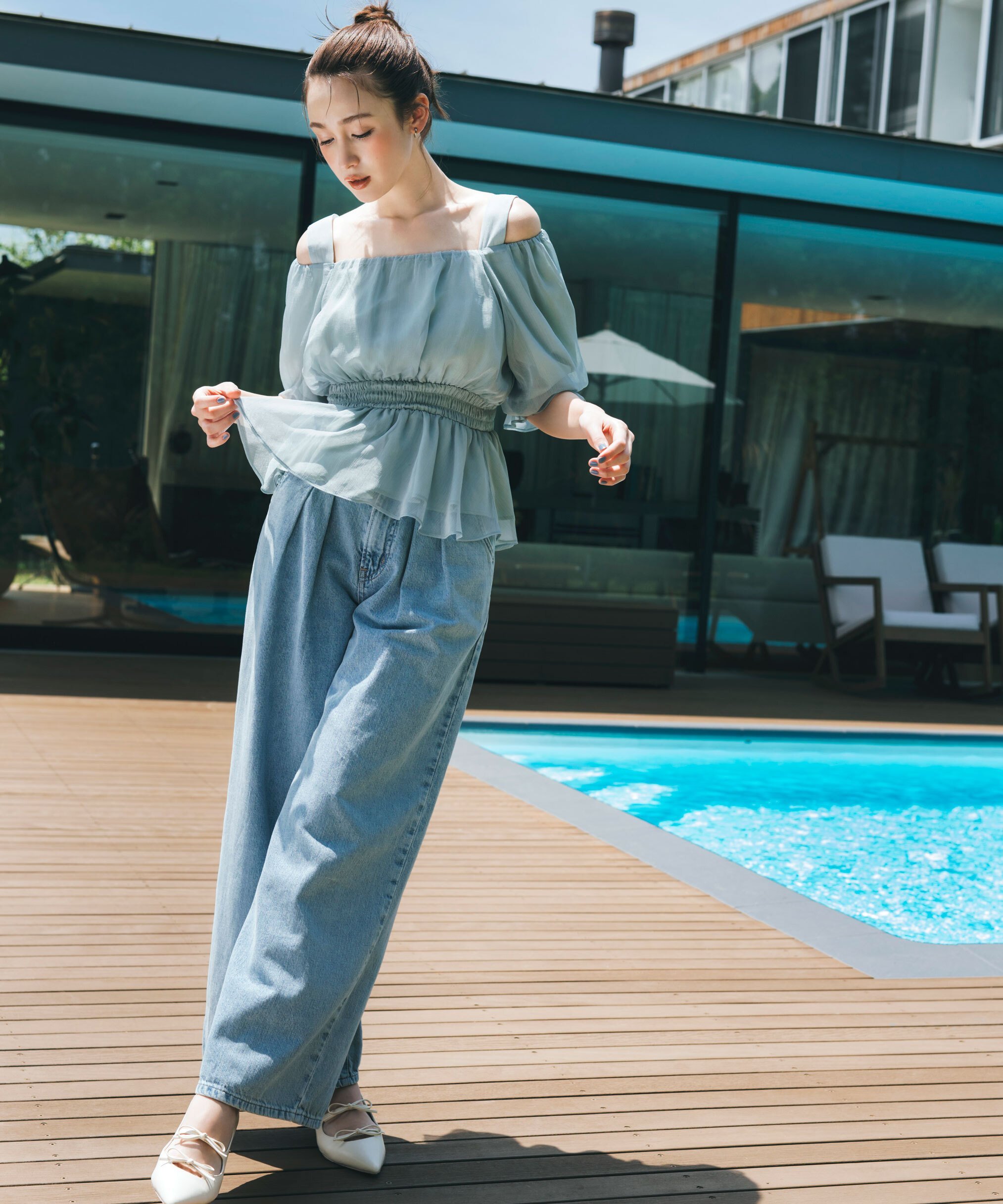 【SALE／40%OFF】JILL by JILL STUART EDWINコラボ タックワイドパンツ ジル バイ ジル スチュアート パンツ その他のパンツ ブルー【送料無料】