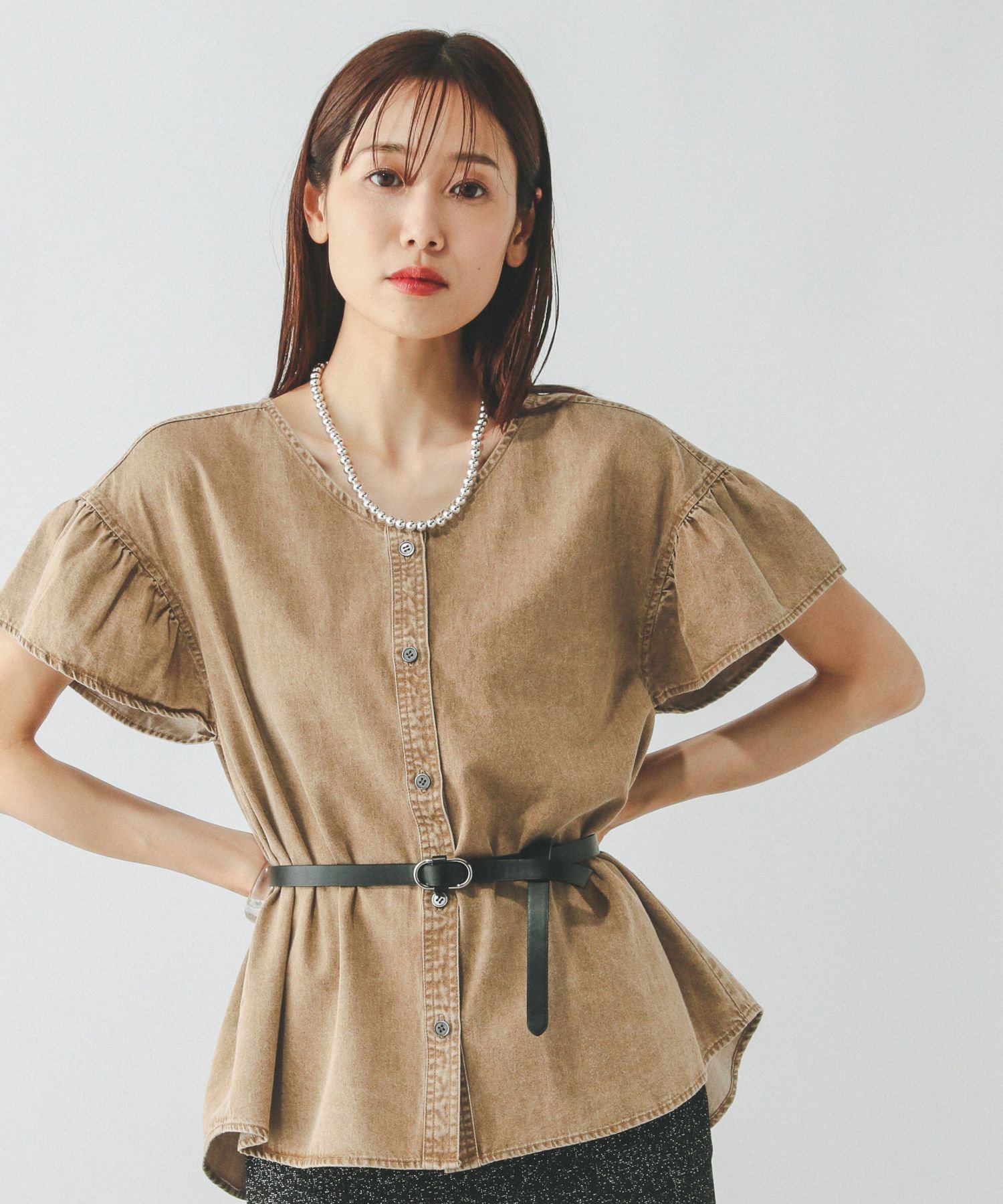 【SALE／50%OFF】GLOBAL WORK デニムフリルブラウス/571291 グローバルワーク トップス シャツ・ブラウス ベージュ ブルー stylife-15165753 Rakuten Fashion サンプル画像2