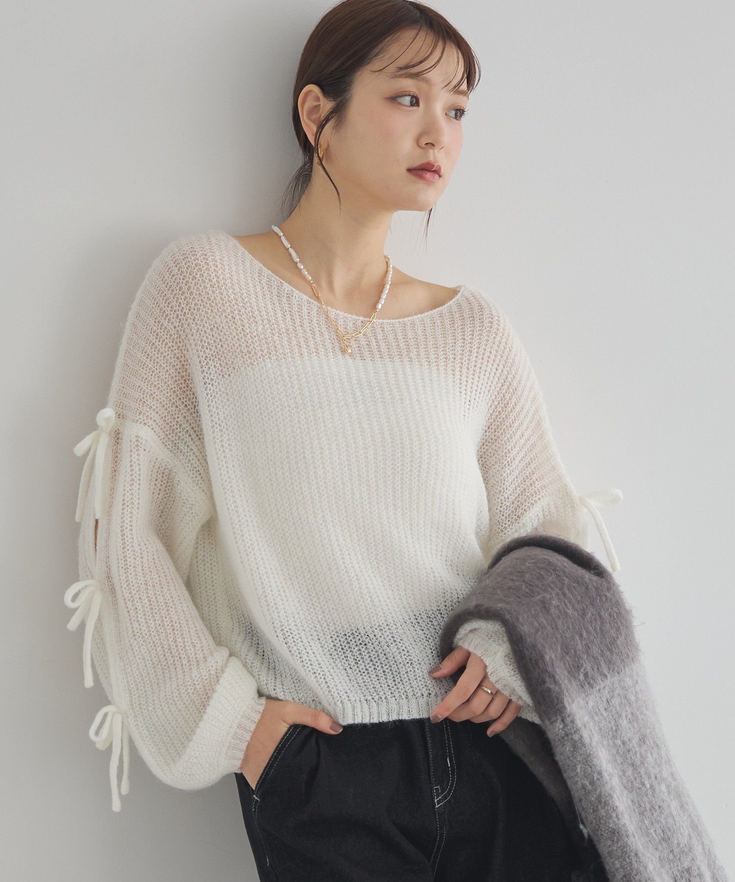 【SALE／30%OFF】earth music&ecology サイドリボン透かしニットプルオーバー アースミュージック&エコ..