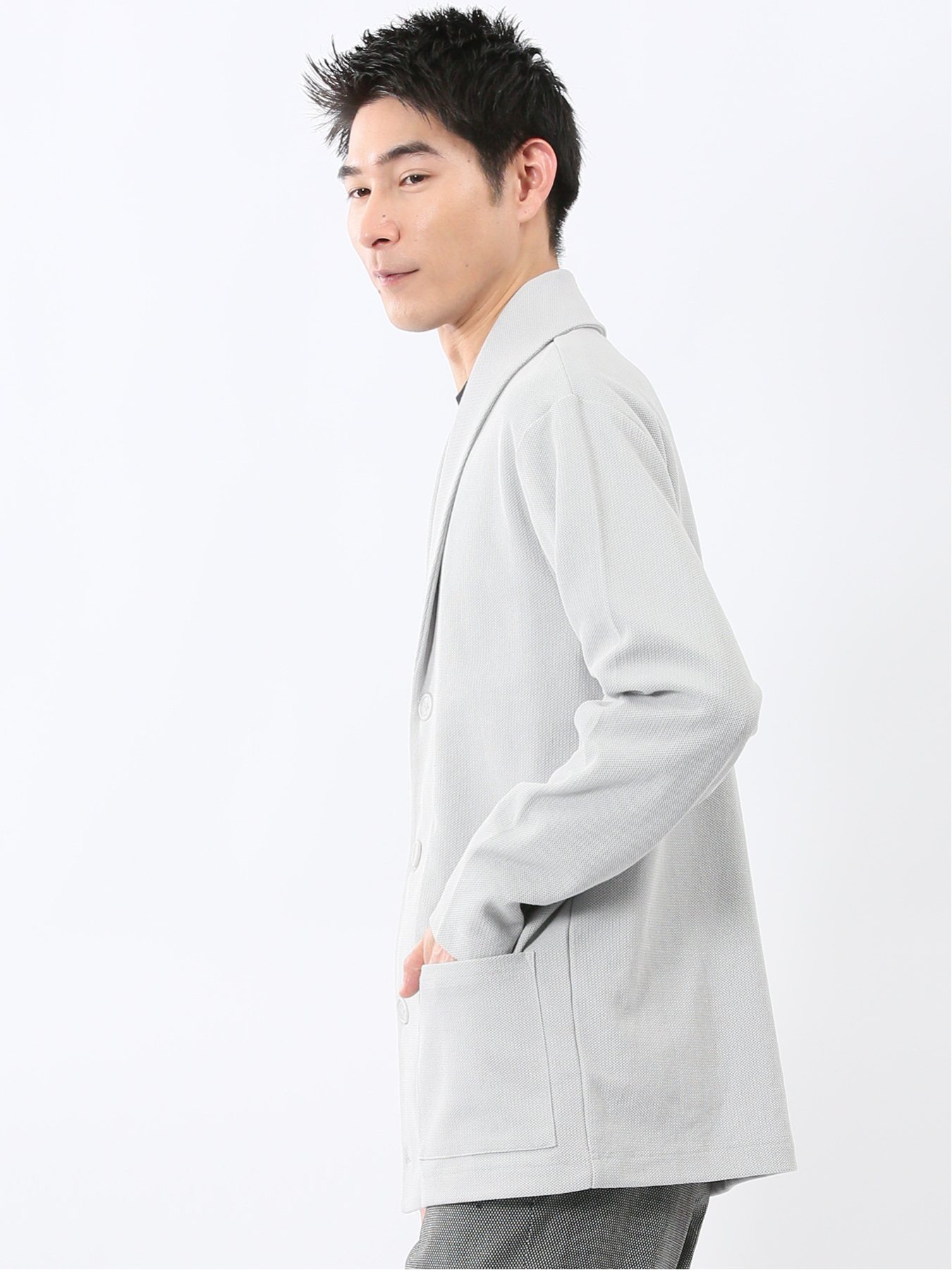 【SALE／30%OFF】TAKA-Q 綿混鹿の子 ショールカーディガン タカキュー トップス カーディガン ネイビー グレー【送料無料】