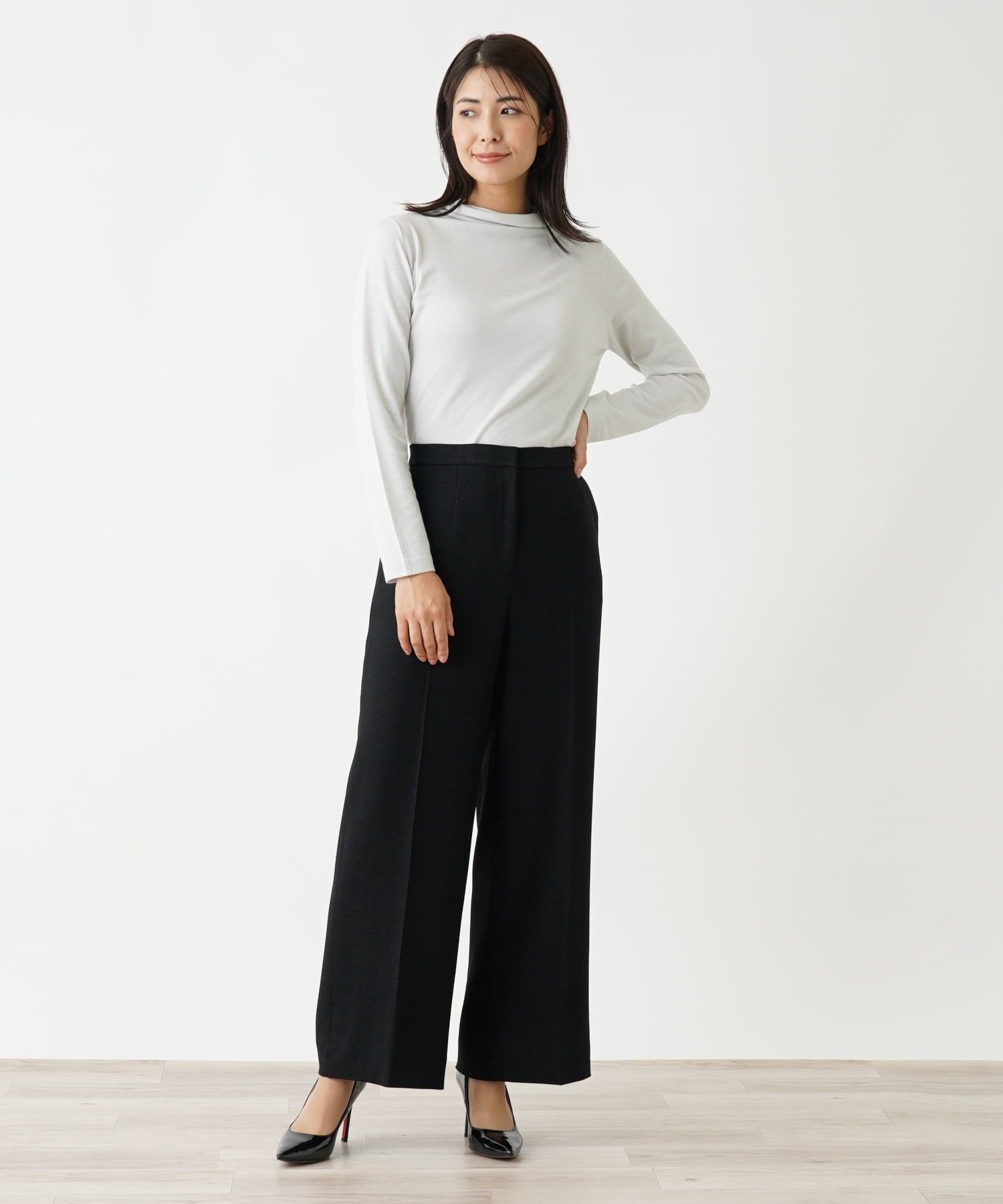 Leilian ロングワイドパンツ レリアン パンツ その他のパンツ ベージュ ブラック