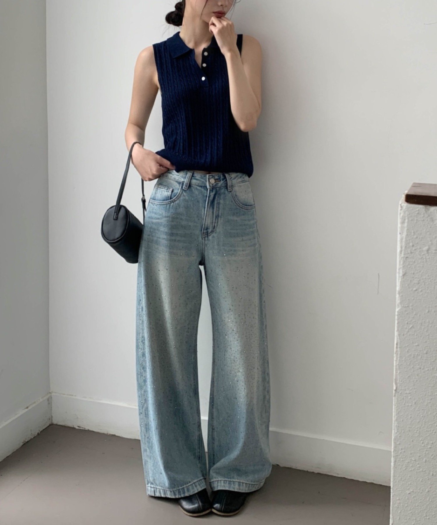 【SALE／10%OFF】CHUN CHUN NOTES 26SS/ラインストーンデザインワイドデニムパンツ ディアベル パンツ ジーンズ・デニムパンツ ベージュ ブルー【送料無料】