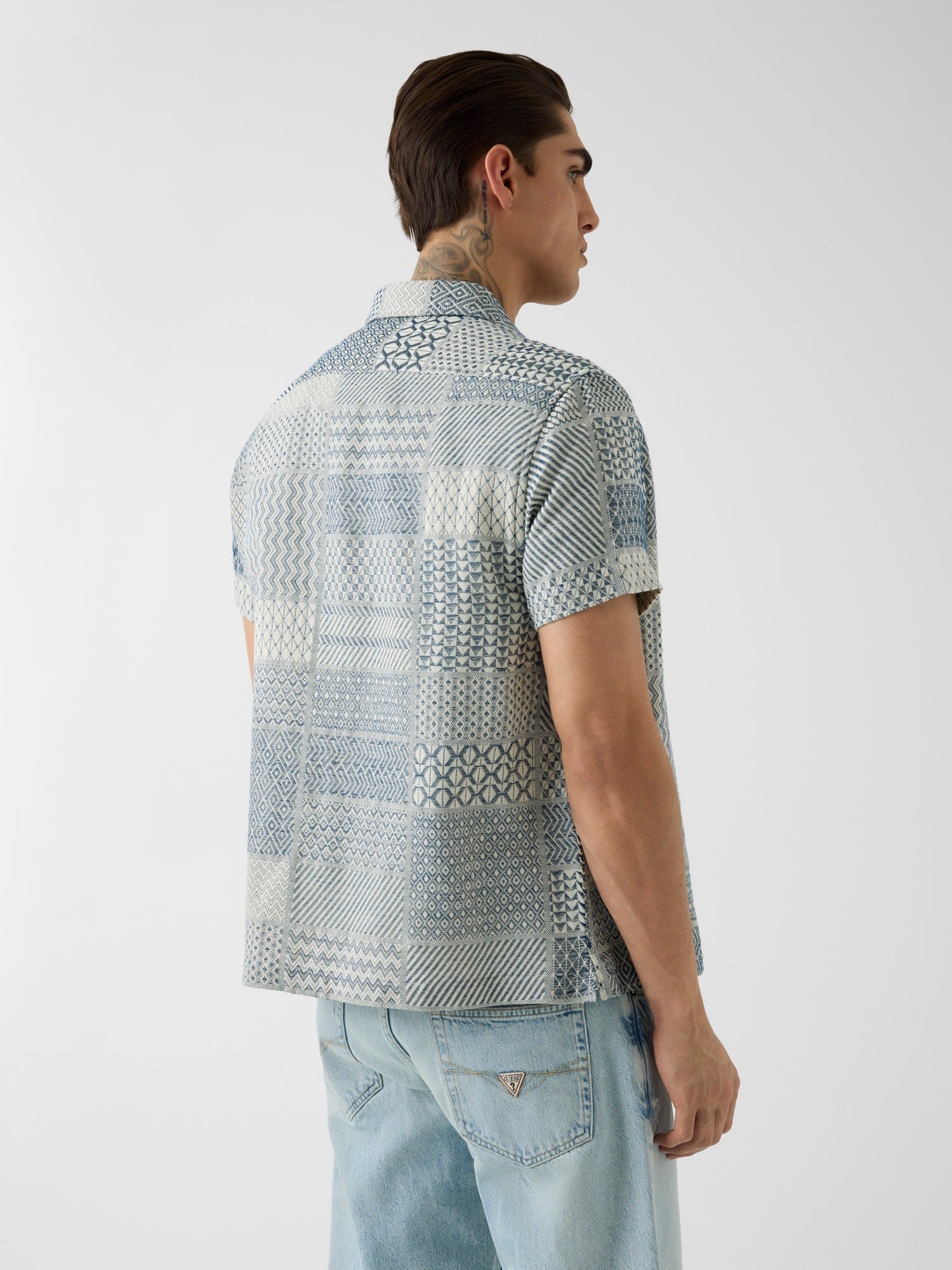 GUESS/(M)MALIK Patchwork Shirt シャツ 半袖 ゲス トップス シャツ・ブラウス ブルー