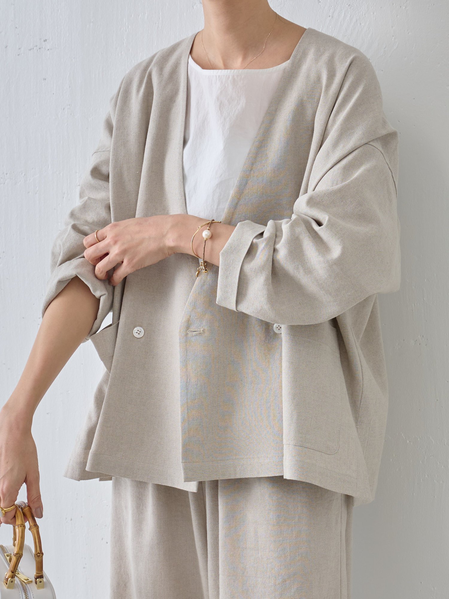 BEARDSLEY リネンジャケット ビアズリー トップス ベスト・ジレ ベージュ ブラック【送料無料】のサムネイル