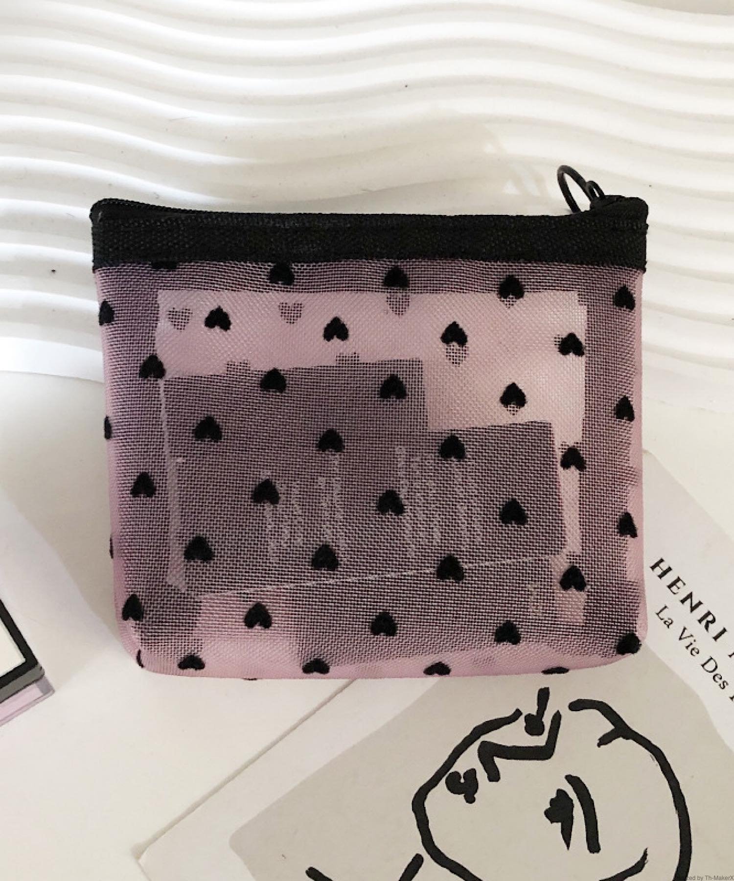 【SALE／40%OFF】mignon trefle Room403 selected mignon trefle Room403 selected/(W)メッシュハート柄ポーチ(小) ミニョントレフル ルームヨンマルサンセレクティッド 財布・ポーチ・ケース ポーチ ベージュ ピンク ブラックのサムネイル