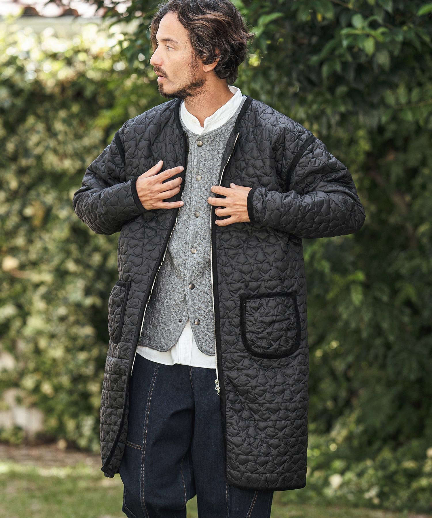 CAMBIO mj10422-Star Pattern Quilted Collarless Jacket ノーカラーコート カンビオ ジャケット・アウター その他のジャケット・アウター ブラック カーキグリーン【送料無料】