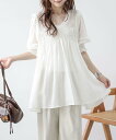 【SALE/47%OFF】La-gemme 前後2WAYシャーリングチュニック ラジュール ワンピース・ドレス チュニック ホワイト ブラック ベージュ グリーン
