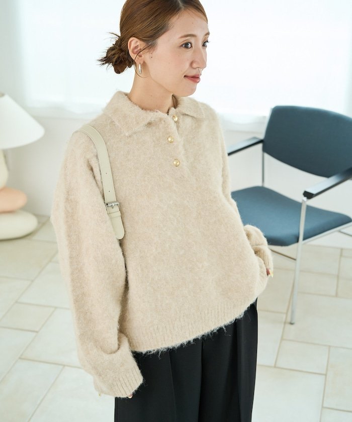 FREAK'S STORE 金ボタン ミックスシャギ- ポロ襟 ニット【限定展開】 25AW フリークスストア トップス ..