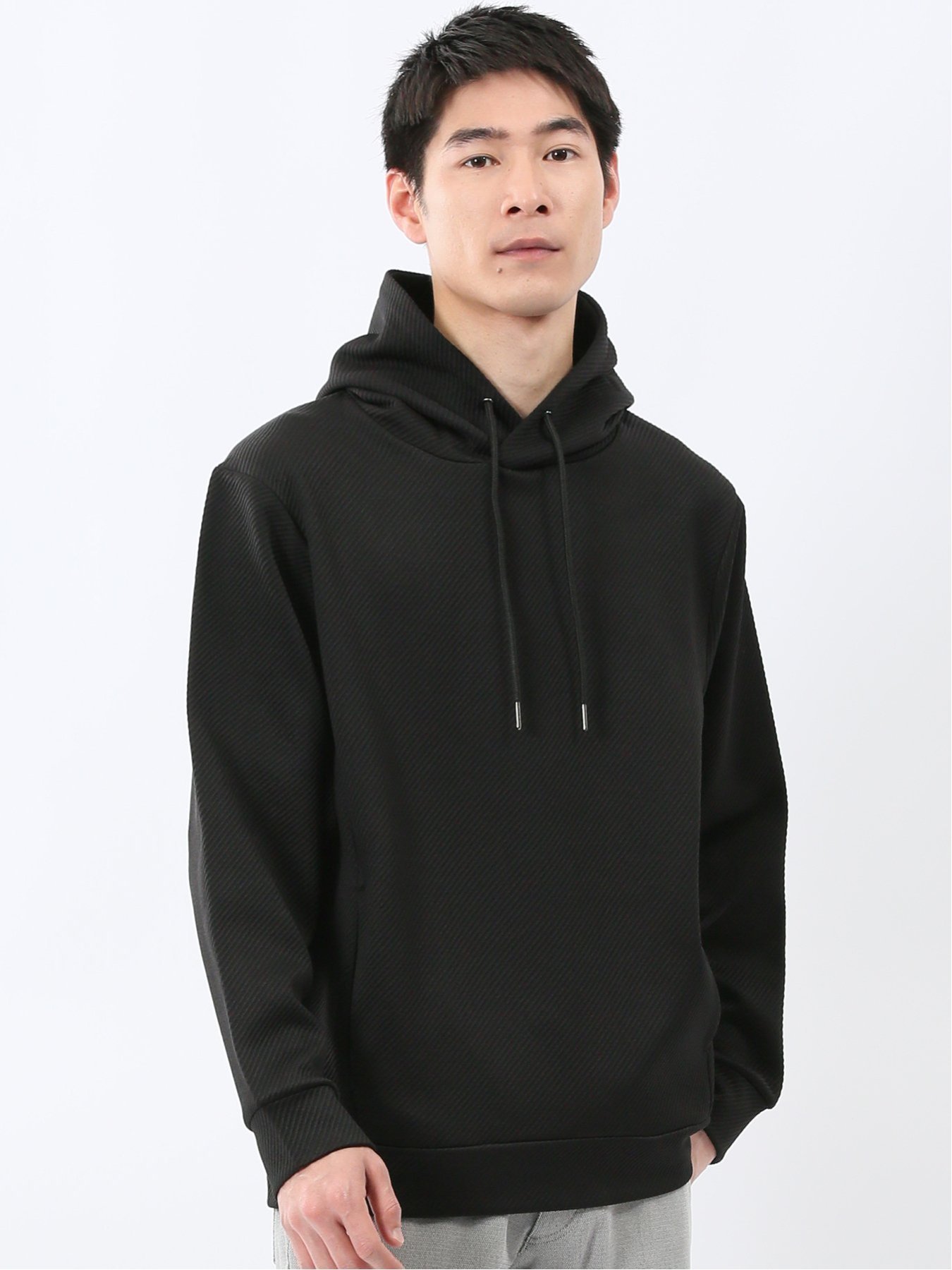 【SALE／30%OFF】m.f.editorial ストレッチ ふくれジャガード プルパーカー 【26SS】 タカキュー トップス パーカー・フーディー グレー ホワイト