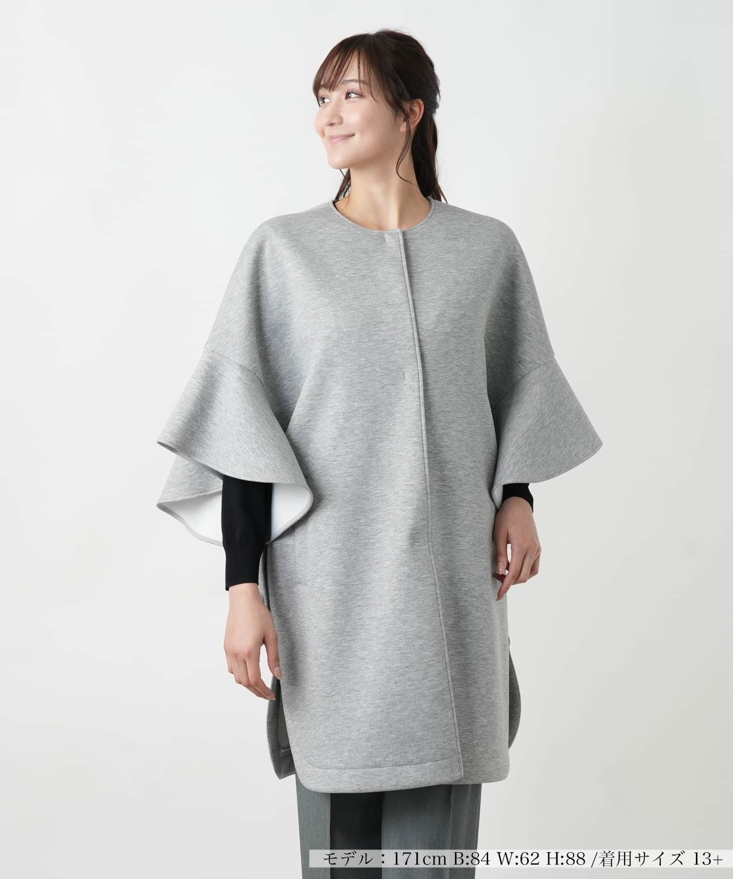 Leilian PLUS HOUSE 【店頭人気】フリルスリーブコ-ト レリアン プラスハウス ジャケット・アウター ステンカラーコート ネイビー ホワイト